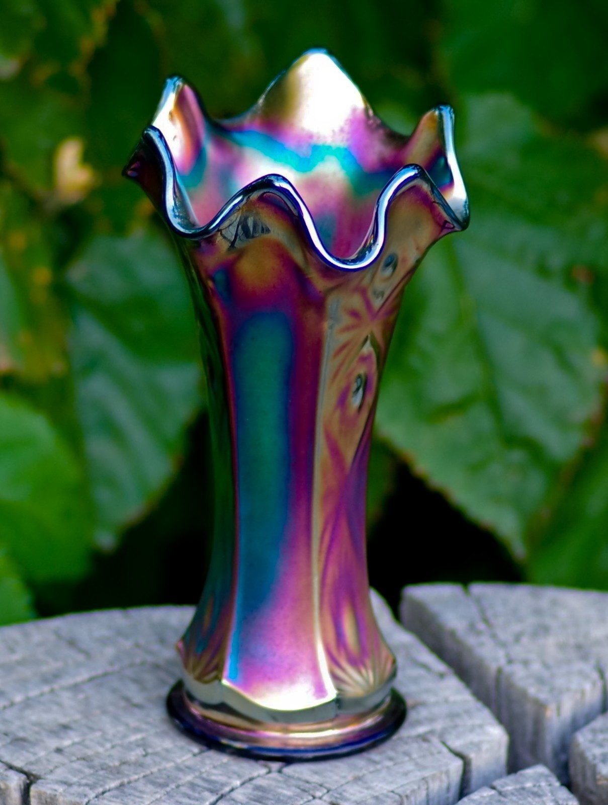 ANTIQUE Fenton VASE Iridescent Carnival Glass Made in USA c.1910’s