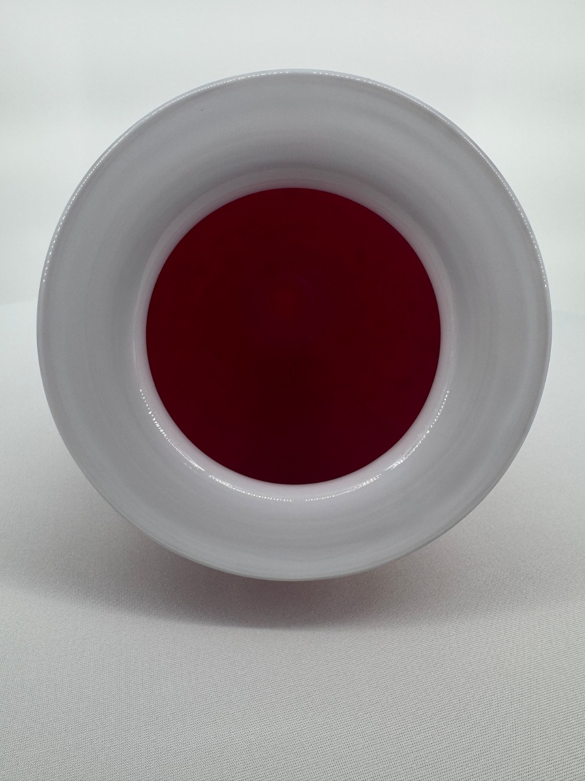 Art Glass Vase Red, Gold and Sage with White Rim 10.5″ tall Beautiful! #479