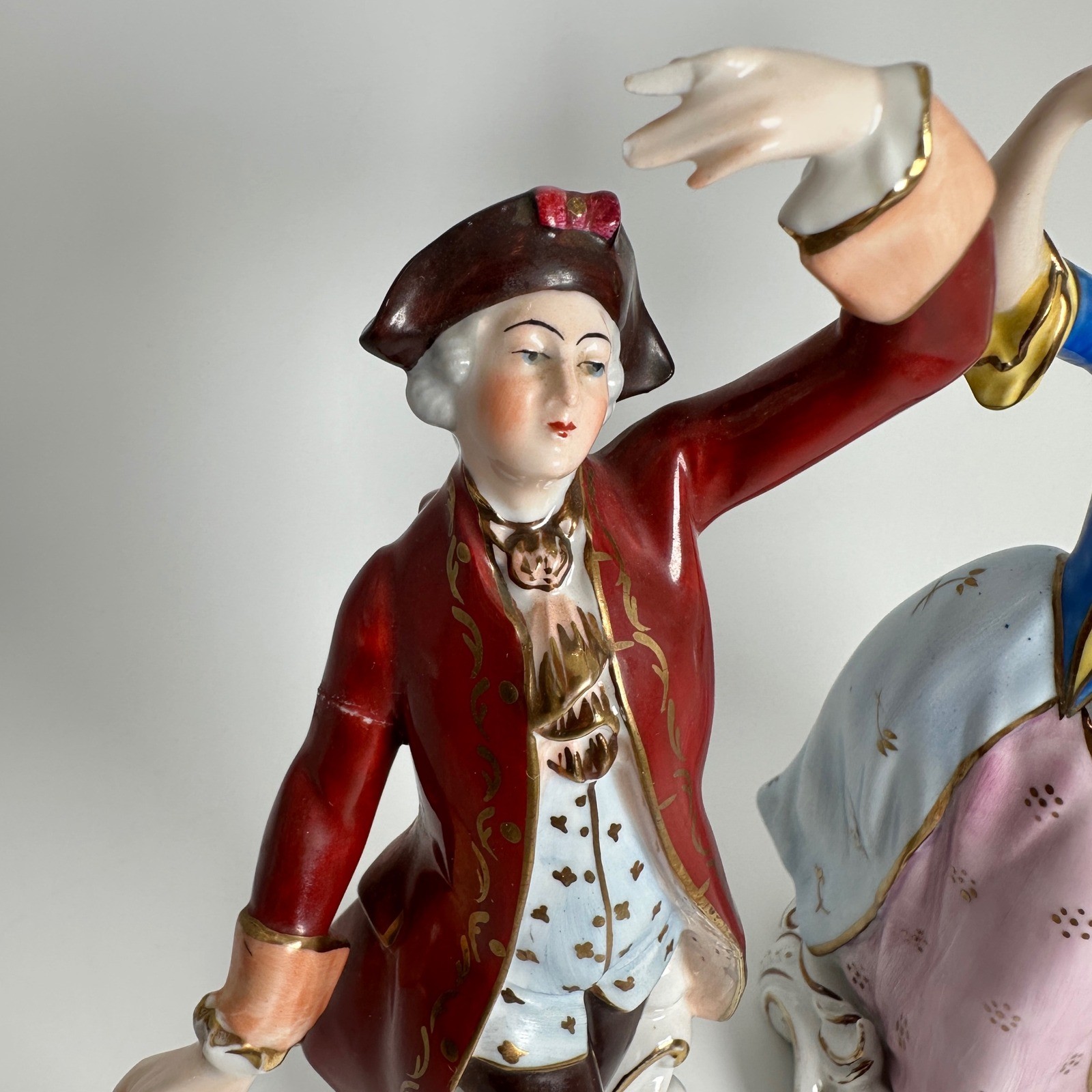 Cico Bavaria Porcelain Figurines Pair Dancers Red Blue Gold Gilt Germany 10″