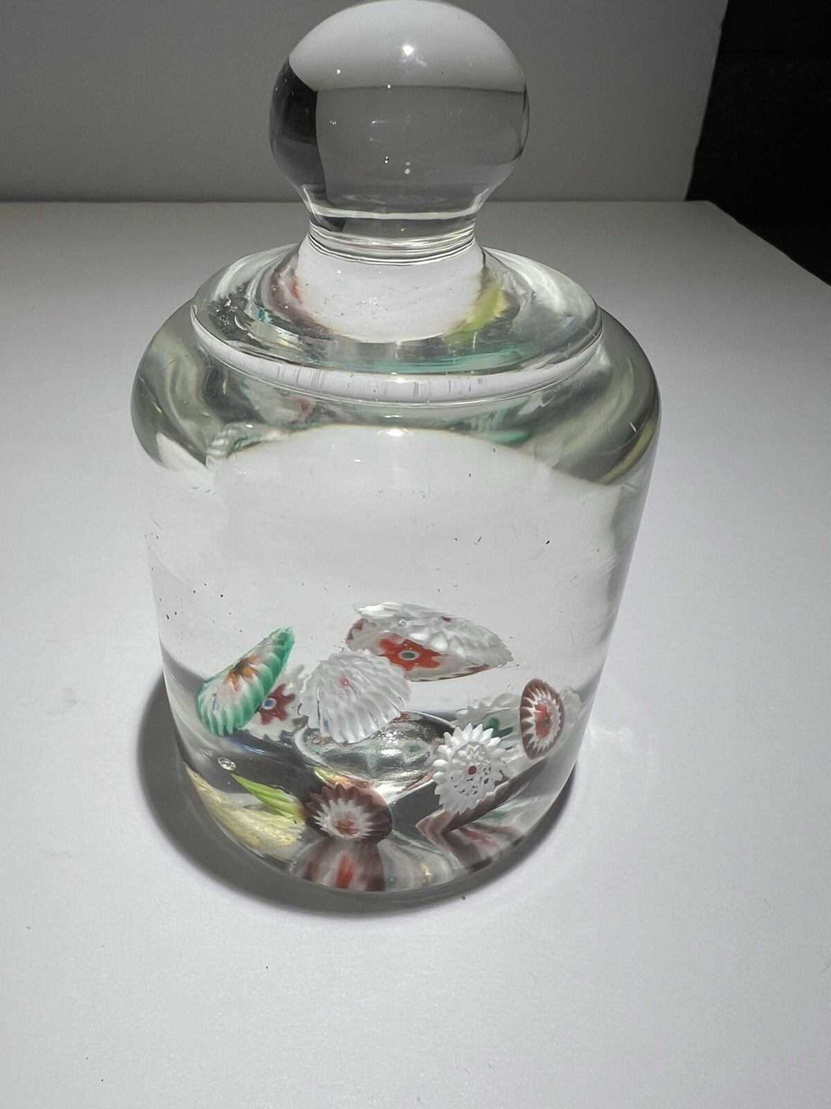Fratelli Murano Art Glass Millefiori Knob Top Paper Weight Floral 4.5×2.25
