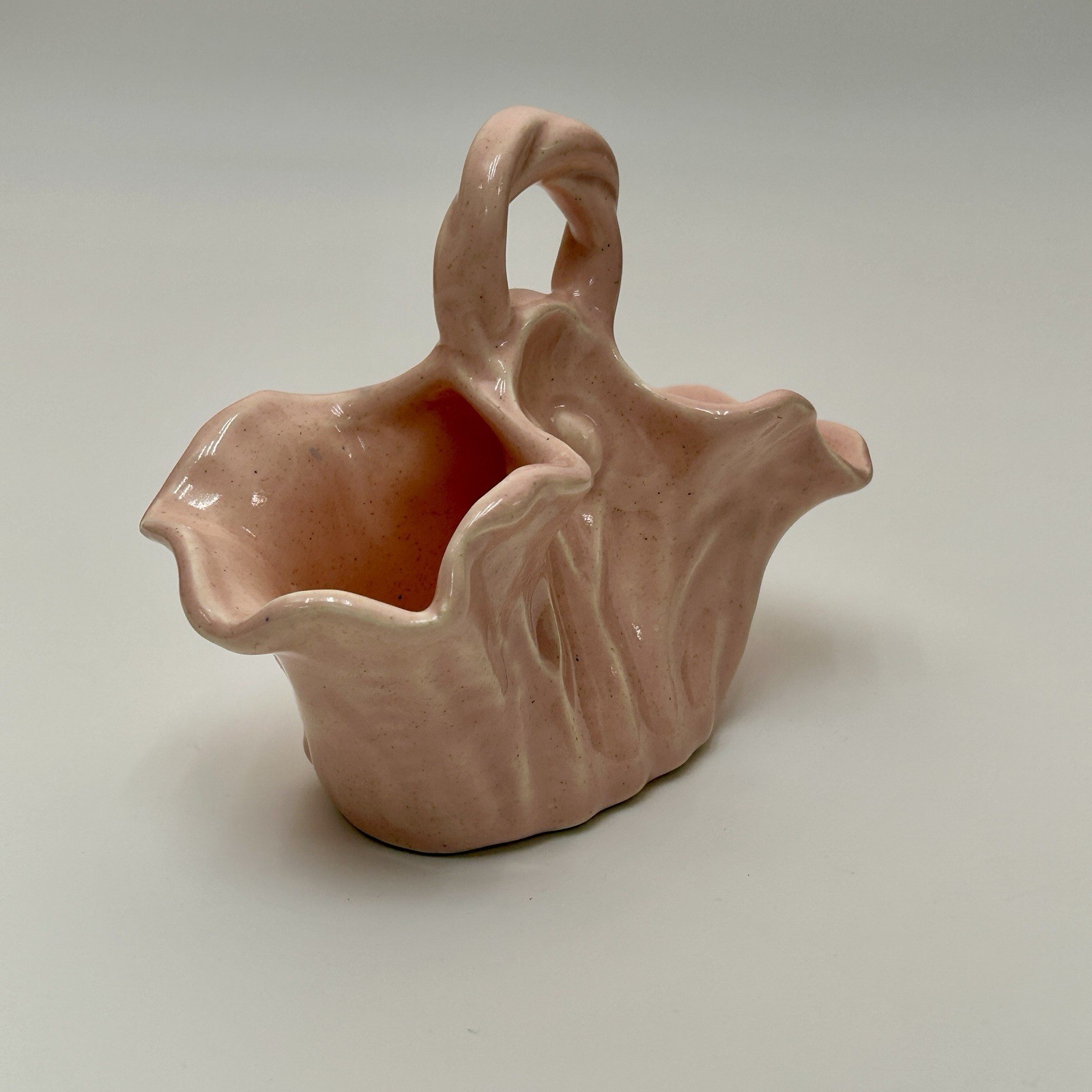 Camark Pottery #138 Pink Double Planter Basket Vase 4½” H Vintage USA
