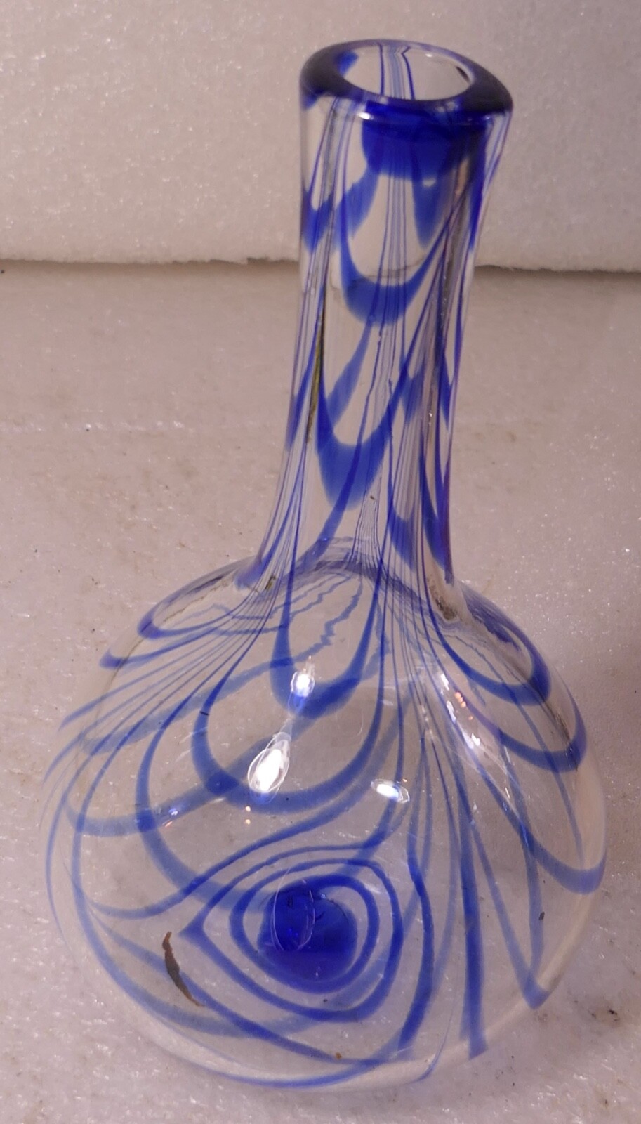 MUSEUM OF MODERN NEW YORK ART GLASS SIGNED MMA VASE BLUE SWIRL