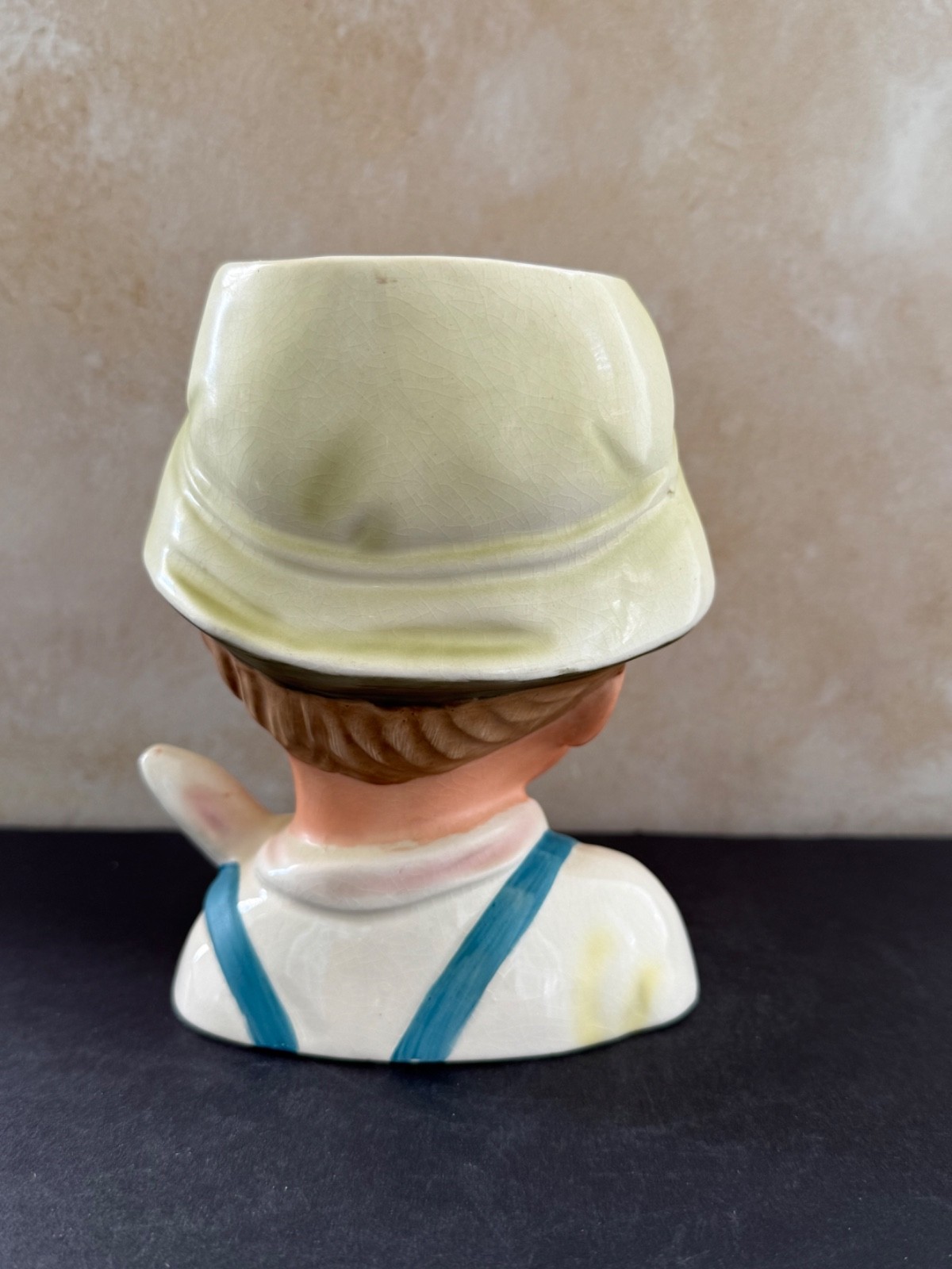 VINTAGE LADY HEAD VASE BRINNS BLONDE YOUNG BOY HAT SCARF 6.5”