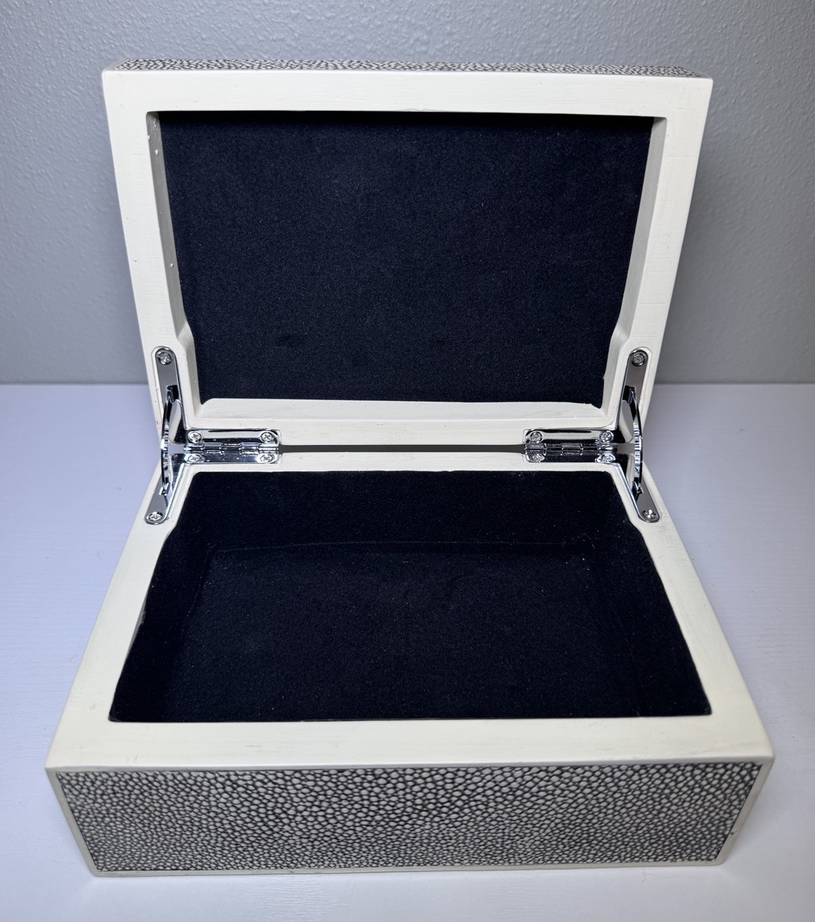Vintage Shagreen Keepsake Box Blue/Black White – Heavy – 4 Pounds – 3”x5”x7”