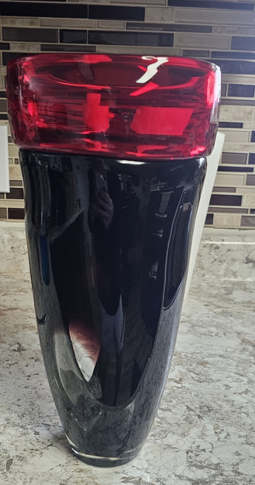 Beautiful Black and Red Blown Glass Vase