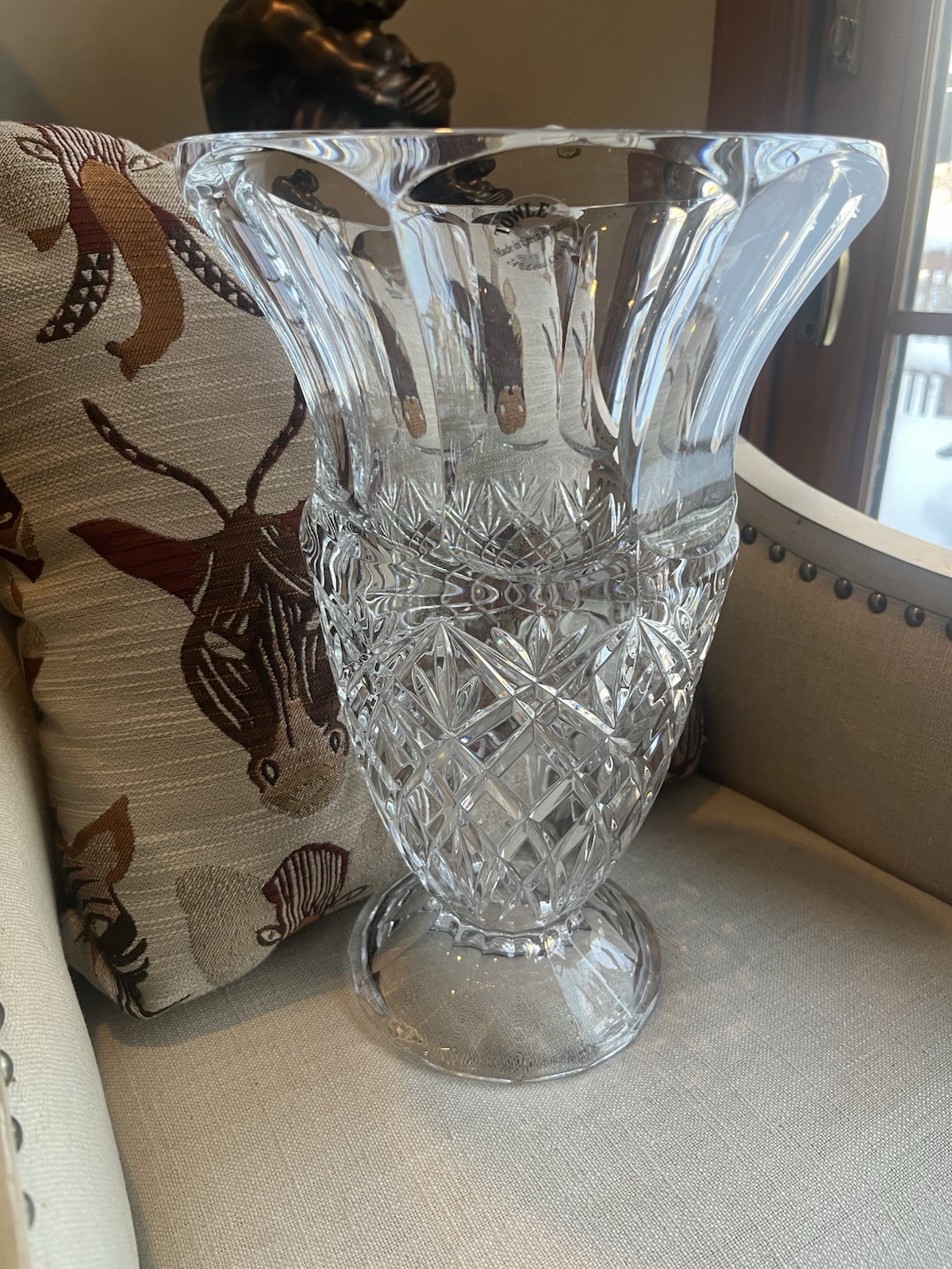 Towle 24 Lead Crystal Glass Vase Pineapple Design HEAVY Centerpiece.W/Sticker