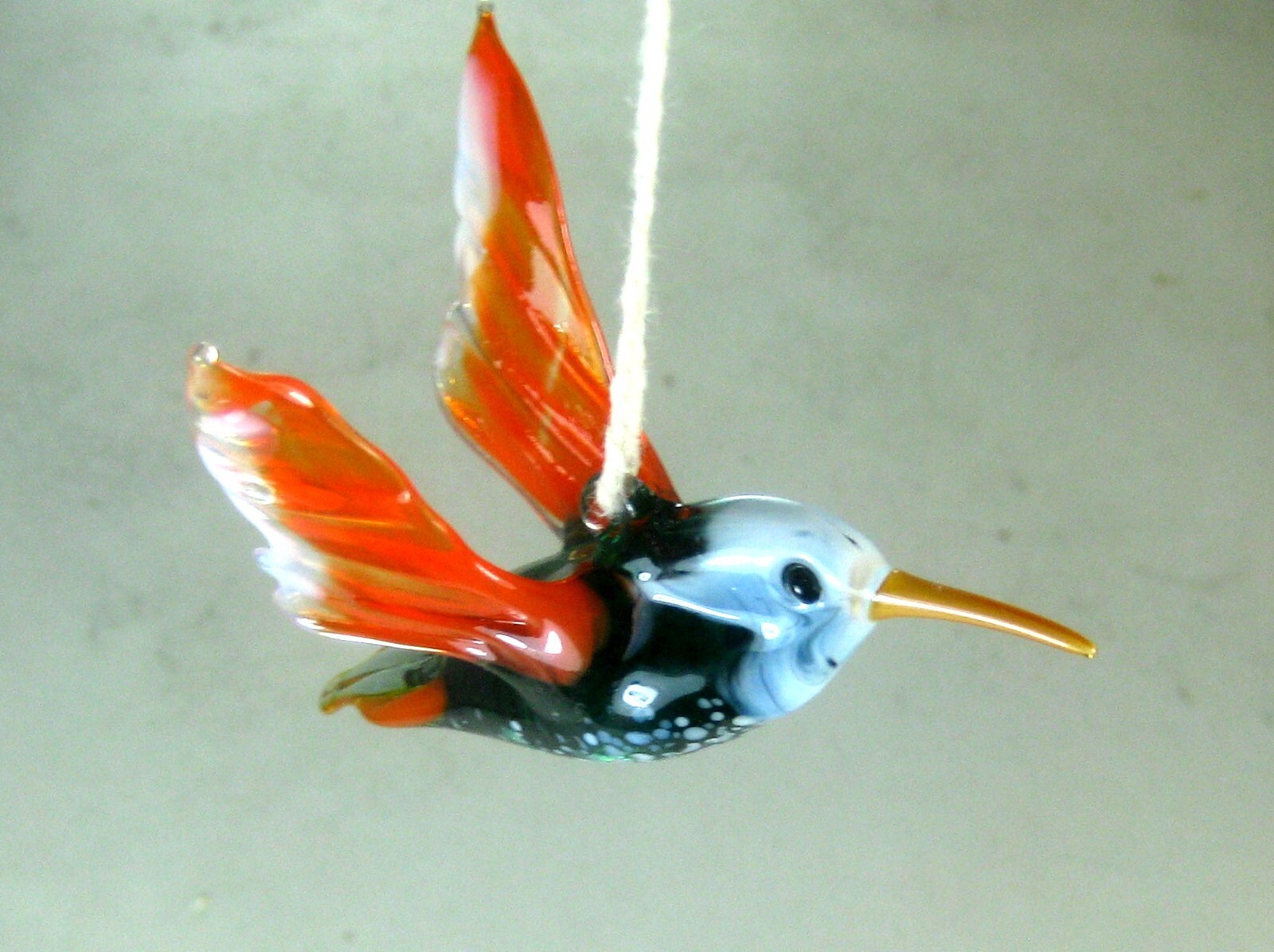 blown glass bird hummingbird hanging murano style figurine ornament blue L-3.3″