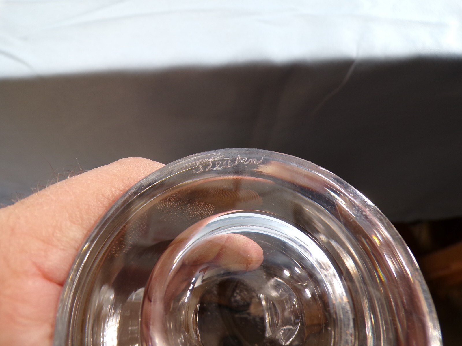 Steuben Signed Clear Glass Flared Vase 7 3/8″ Wide