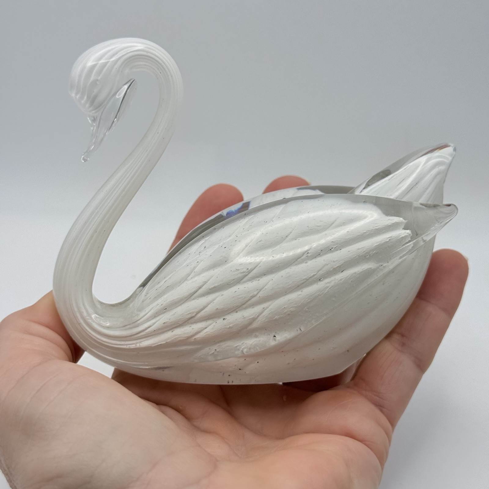 Art Glass Crystal White Swan Figurine Paperweight 5”