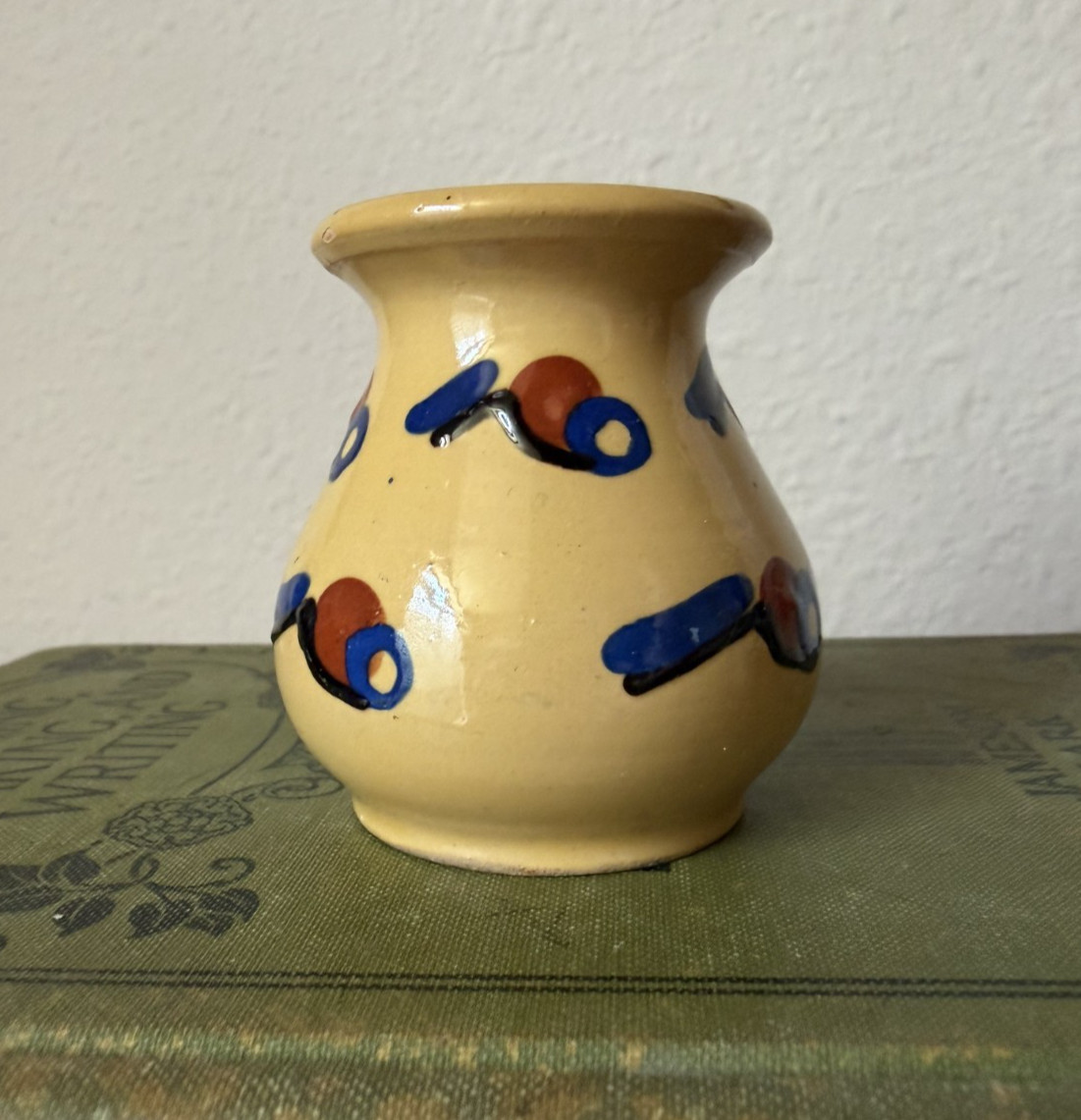 Anton Lang Pottery Oberammergau Vase Blue Cream Brown Signed 2 Inches