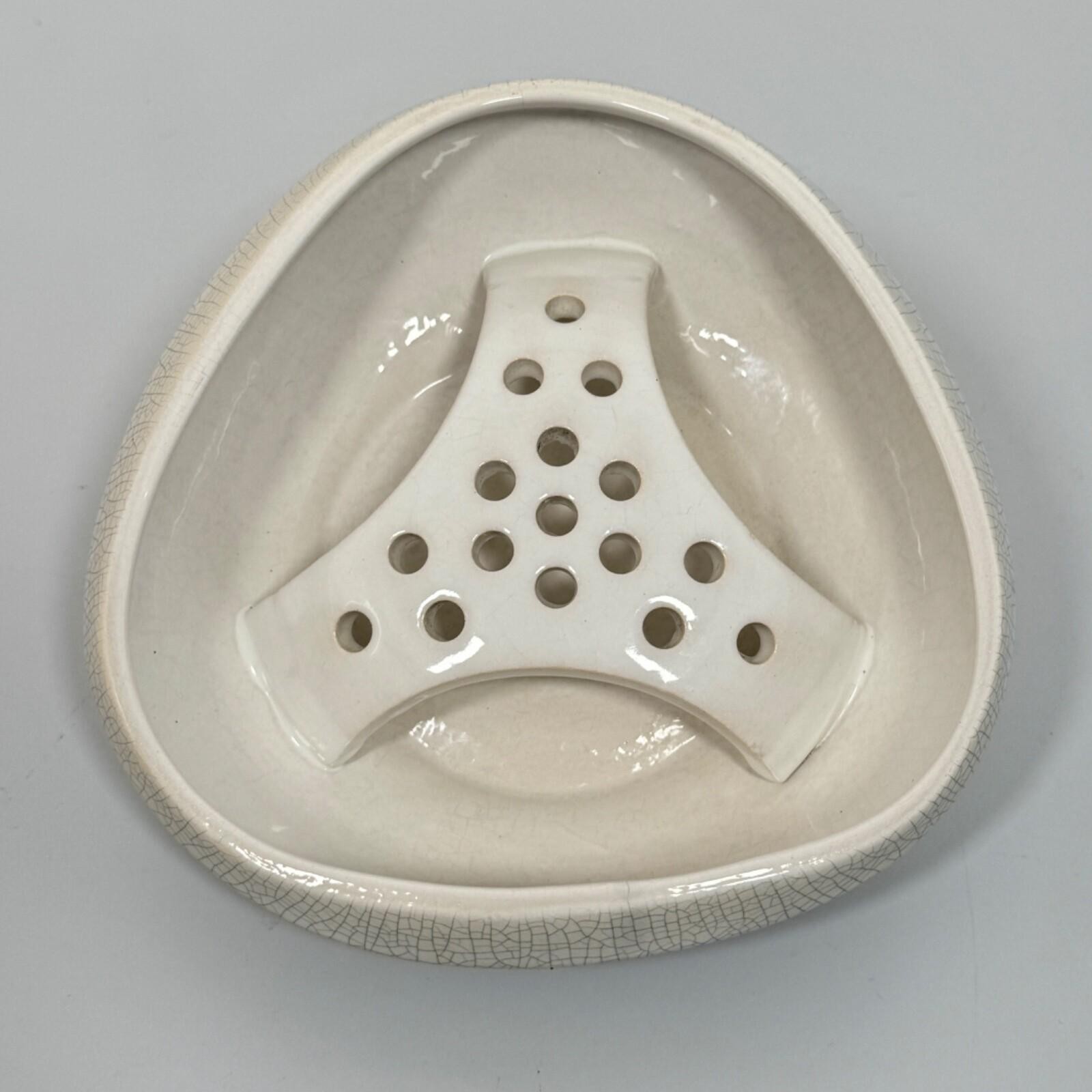 Ceramic Flower Frog White Crackle Glaze BGM 900 16 Holes Bowl MCM 50s VTG