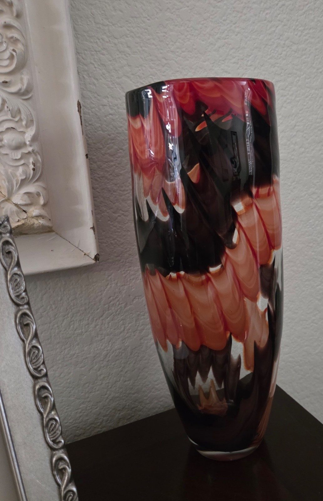 Vintage Fratelli Toso Murano Hand-Blown Feathered Combed Glass Vase 14.5″