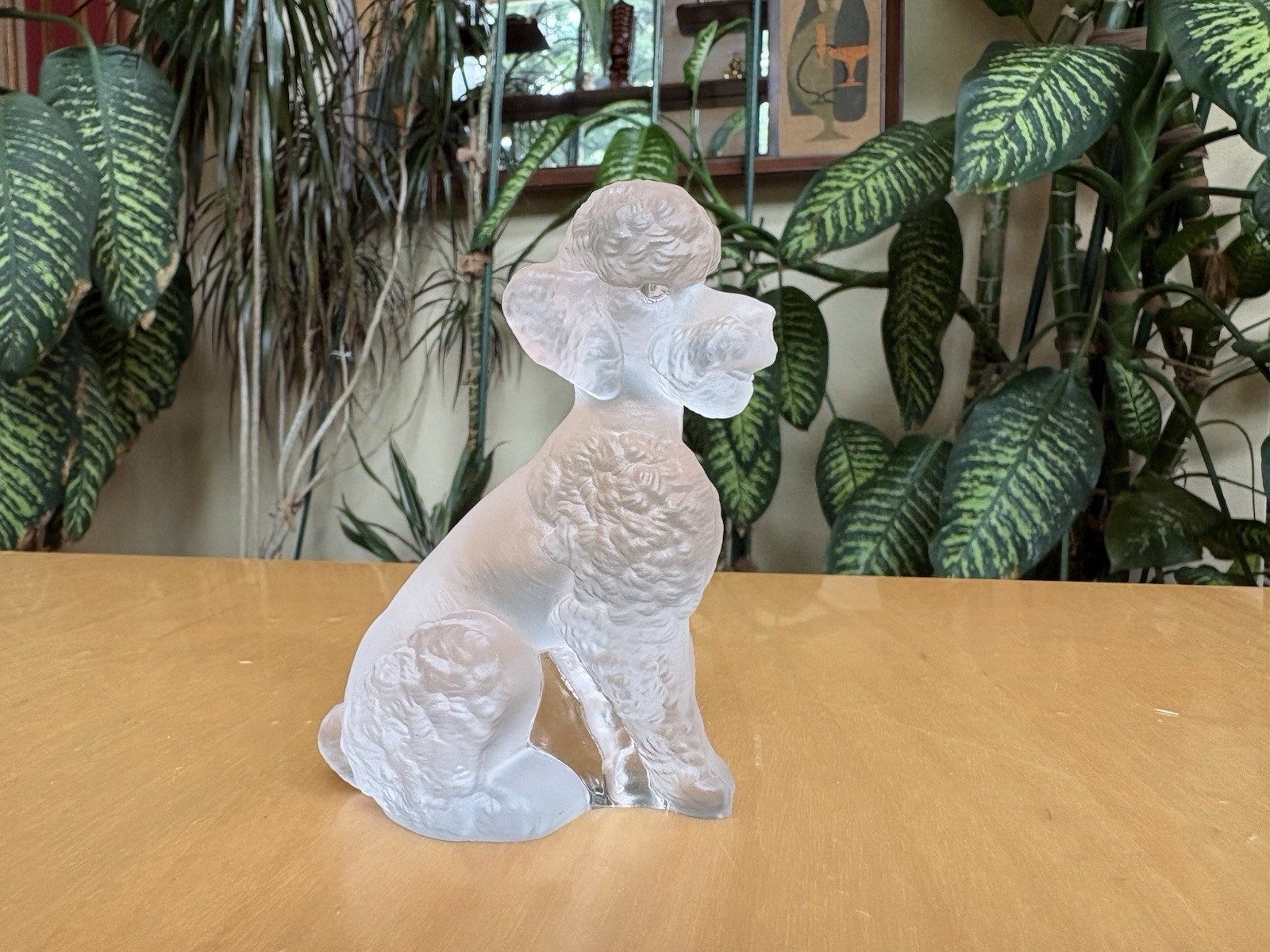 Poodle Dog Vintage Frosted Glass Figurine 3 1/2” Excellent Condition!