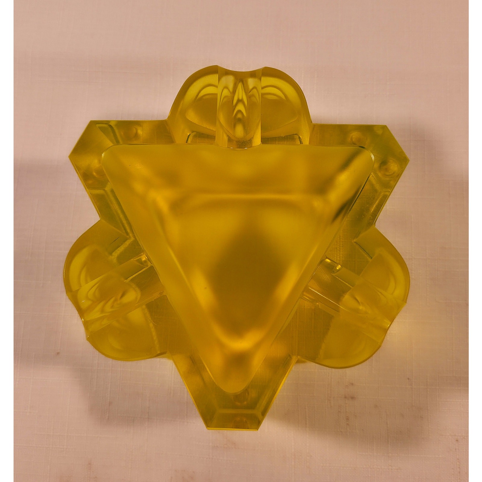 Czech Handmade Frosted Art Glass Face Bowl Vase Ashtray Yellow Green Modernist