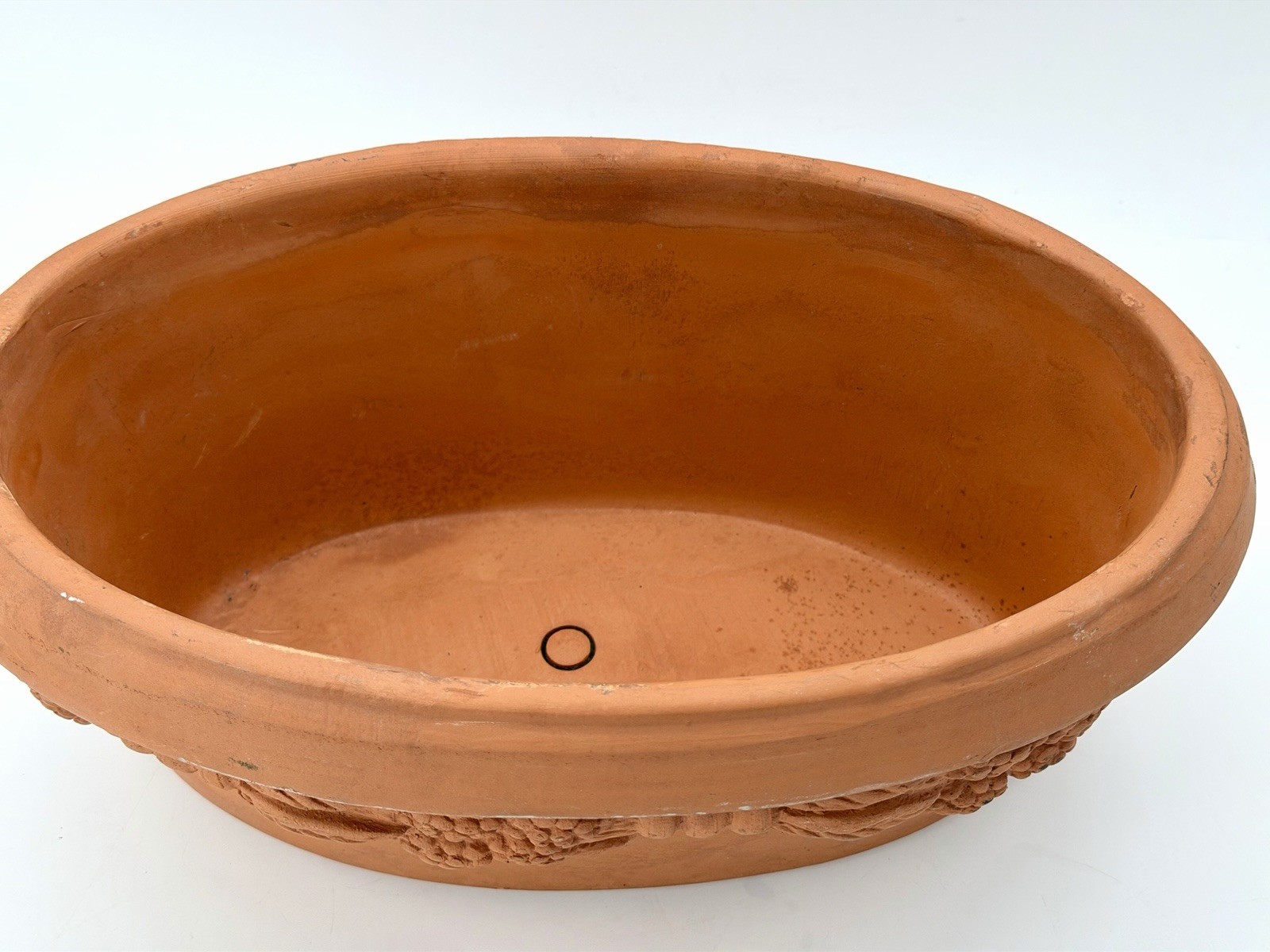 Italian Terracotta Grape Relief Oval Planter Large Made in Italy 12 in x 7 in