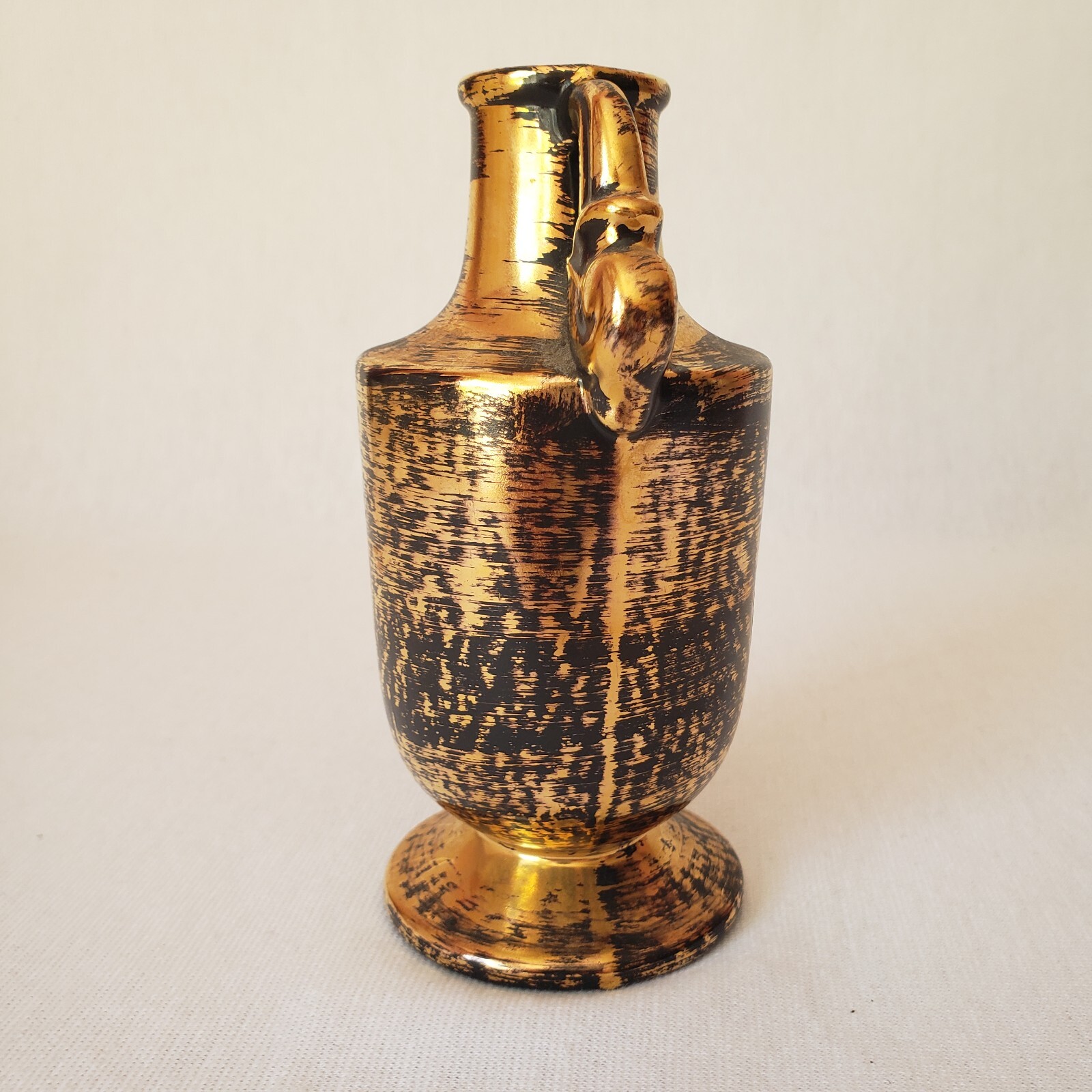 Stangl Pottery Black Gold Vase #3113 Hollywood Regency Style Orig Sticker 5.5″