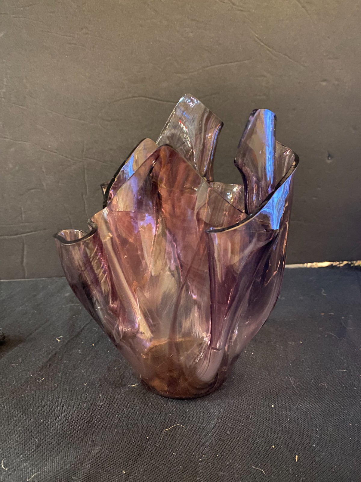 Retro Modern Art 7” Amethyst Glass Hand Made Handkerchief Vase~Signed D. Everson
