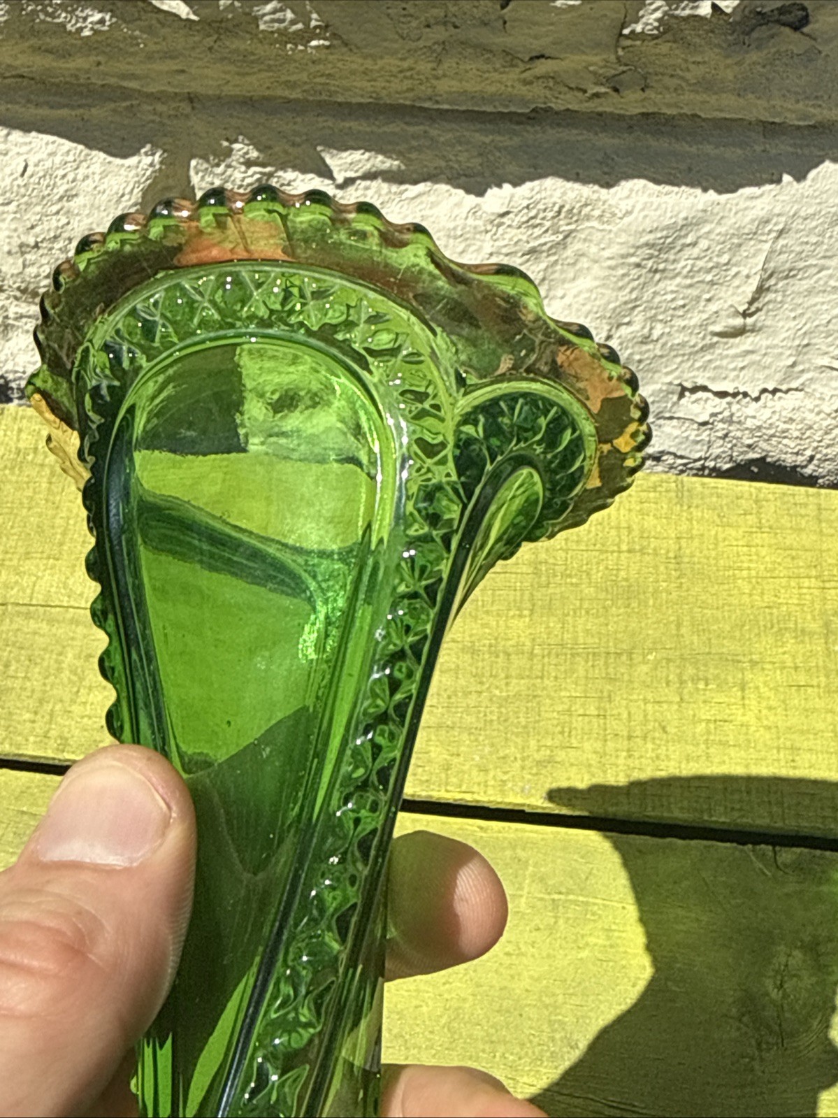Antique EAPG Vase Green Swirl UNITED STATES GLASS CO. No.16049