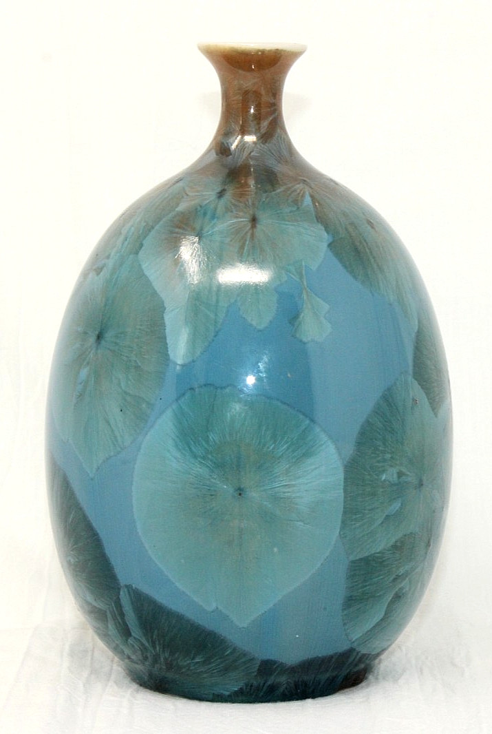 STUDIO ART POTTERY Aqua Crystalline Glaze Vase SIGNED, 6.75″ Tall VERY NICE