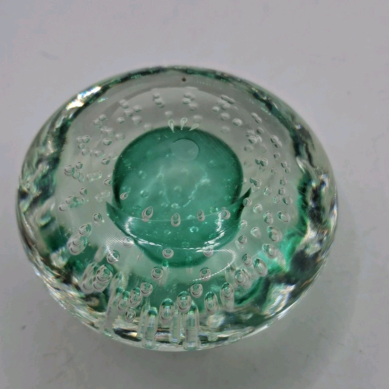 Vintage Glass Controlled Bubble Paperweight Aqua