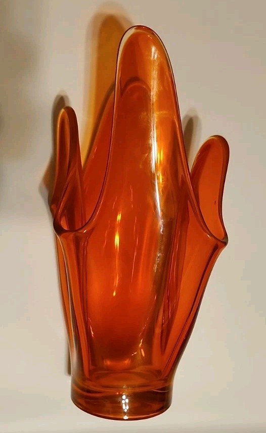 Viking Persimmon Epic 4 Square Footed Swung Vase Flared Top UV Reactive Cadmium