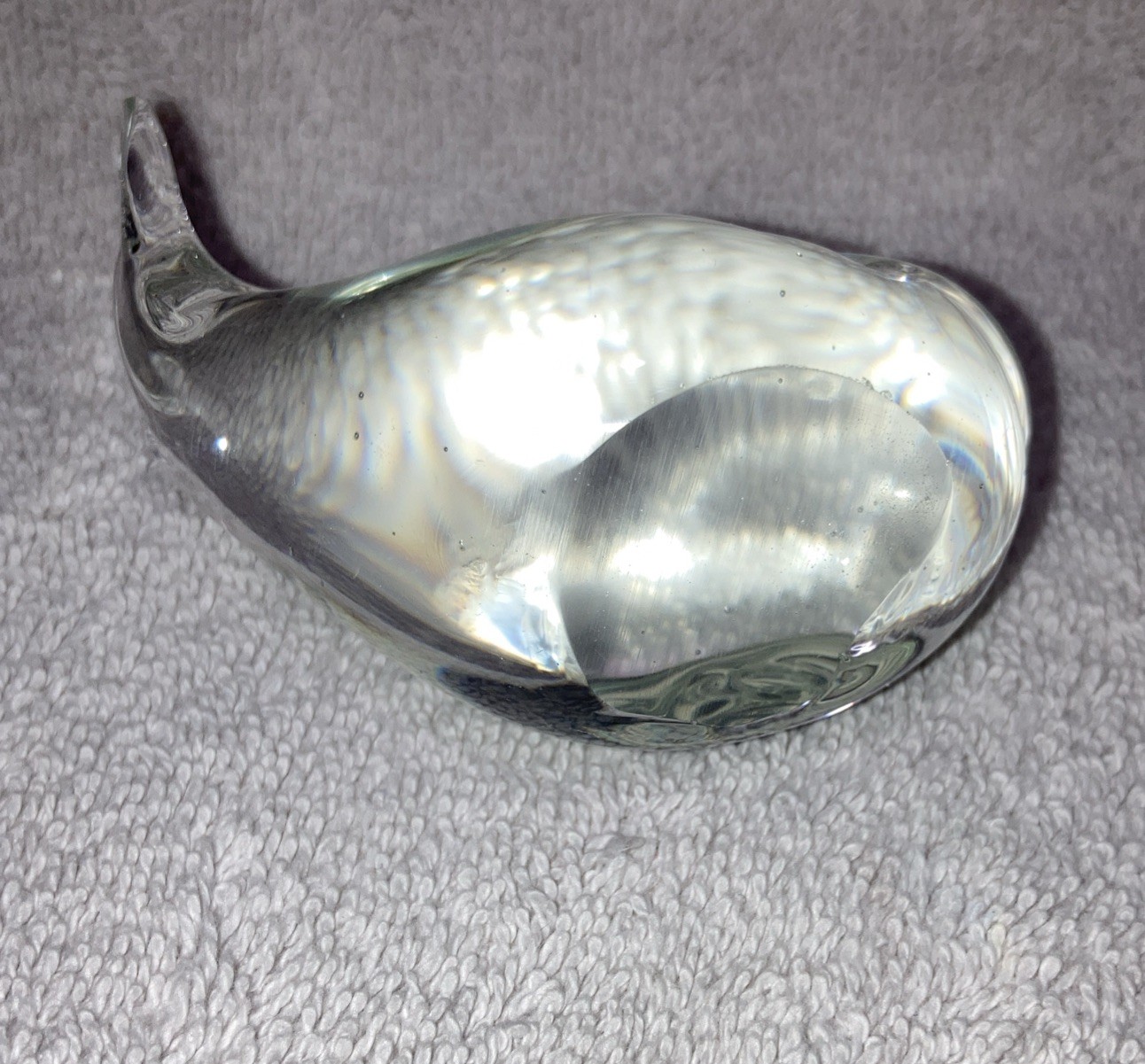 Hand Blown Clear Art Glass Whale Paperweight 3 In x 2.5 In Heavy Collector Piece