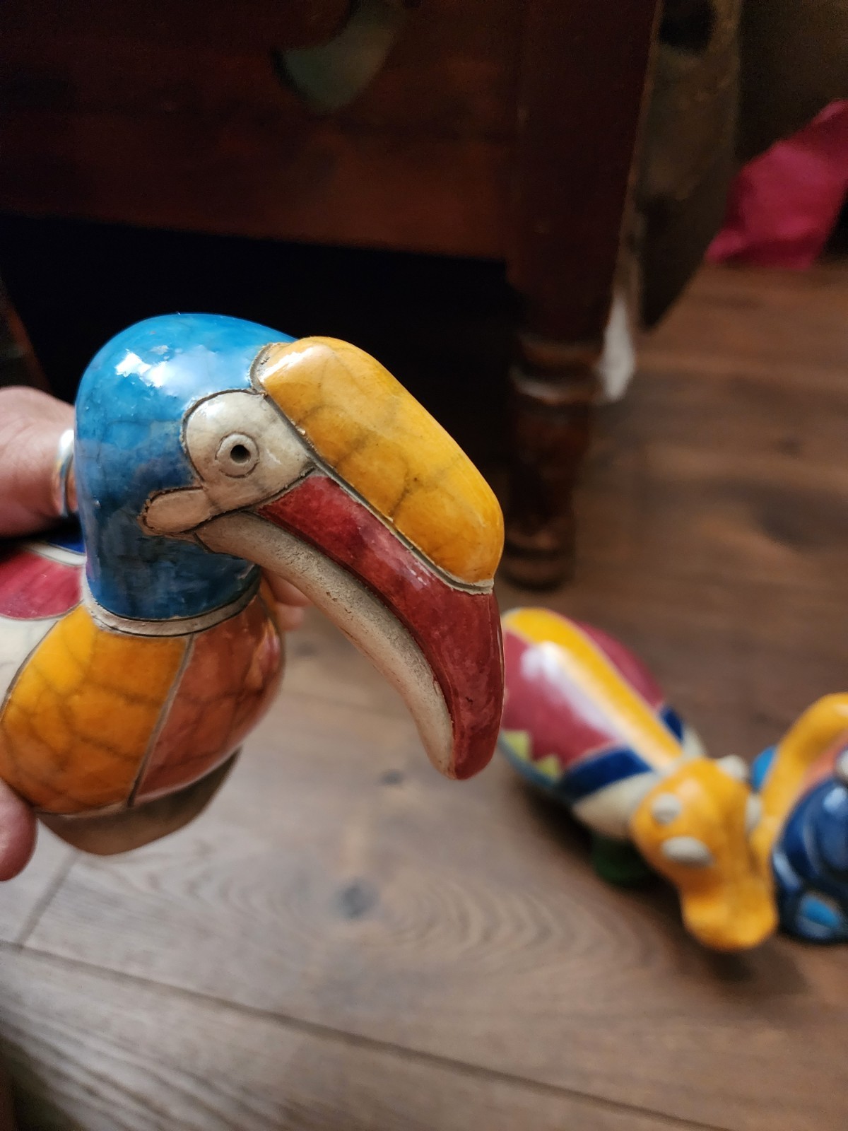 Raku Pottery Set South African Sculptures Monkey & Baby, Hippo Toucan Larger Set