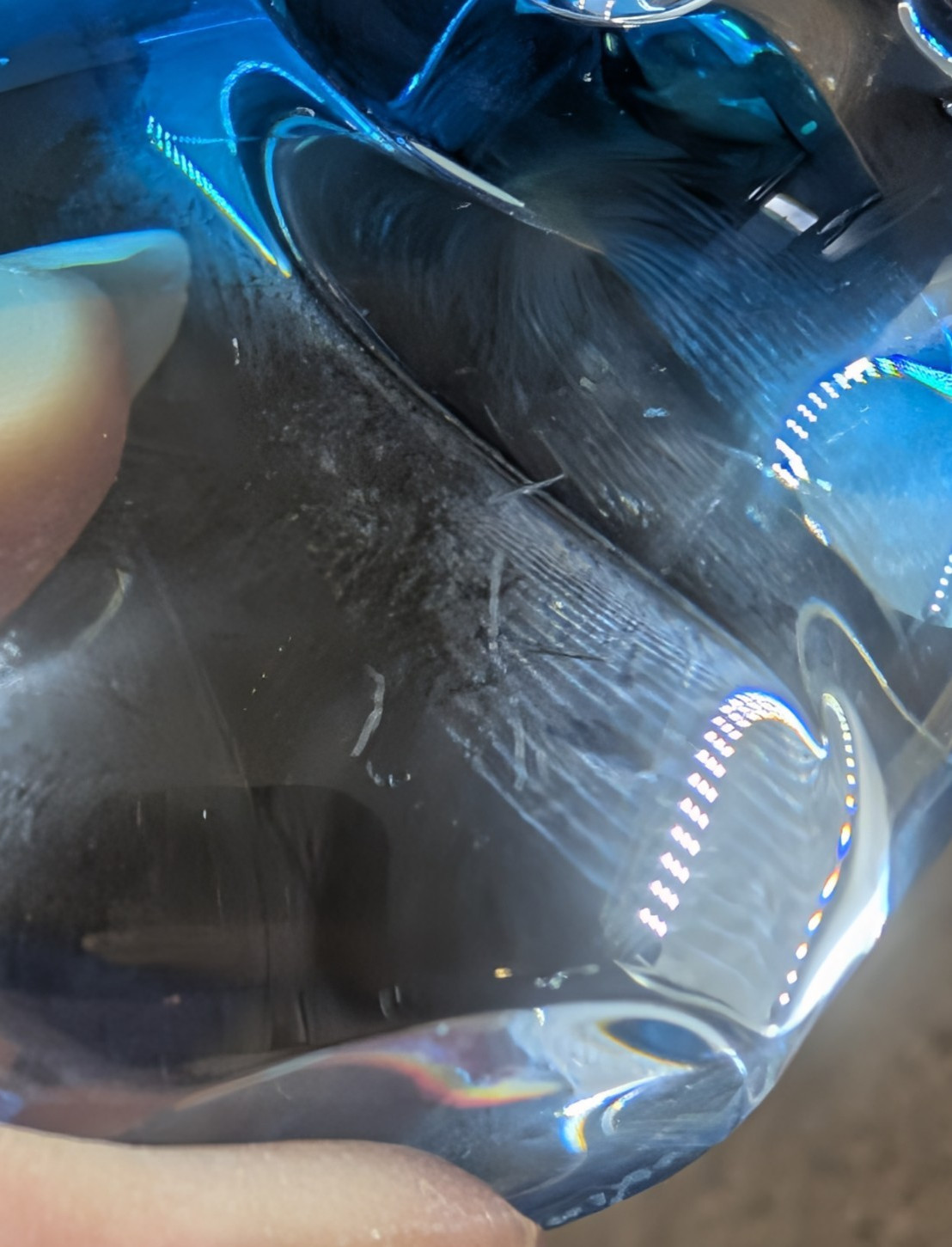 Josef Marcolin Signed Glass Paperweight Clear Blue Fish 3×4 Inches