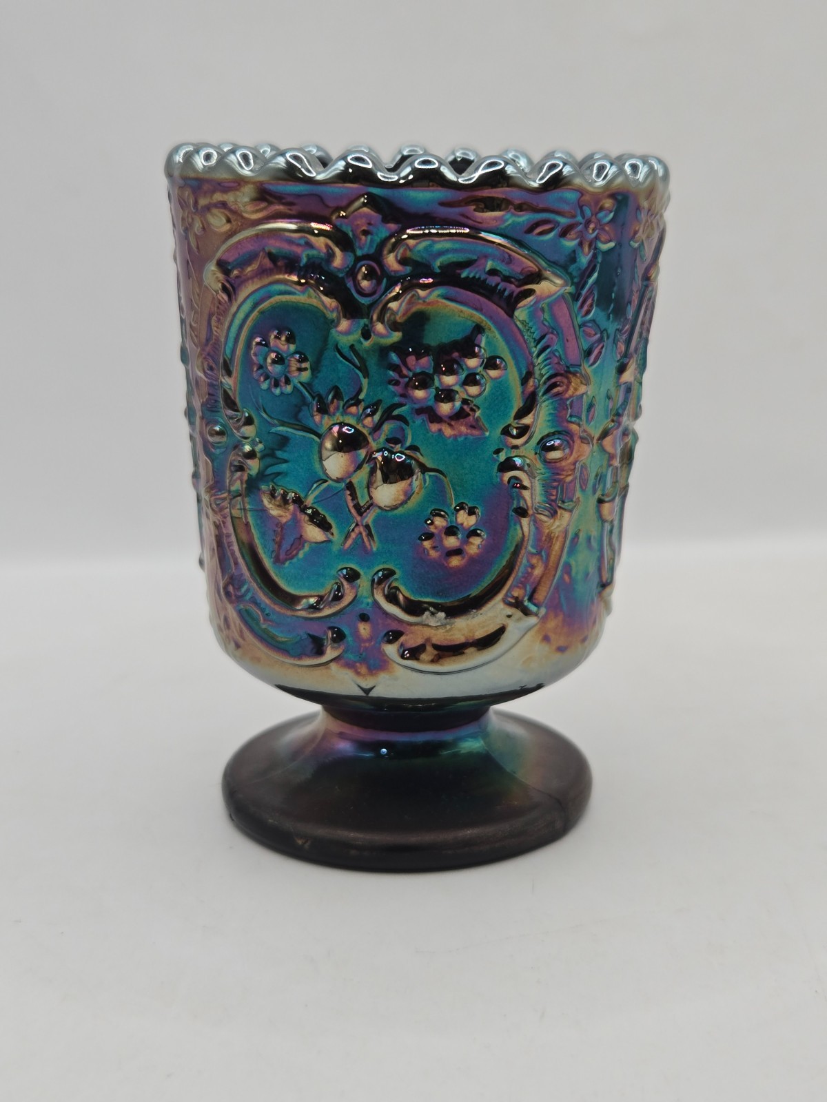 Fenton Amethyst Carnival Art Glass Wild Strawberry Toothpick or Votive Holder