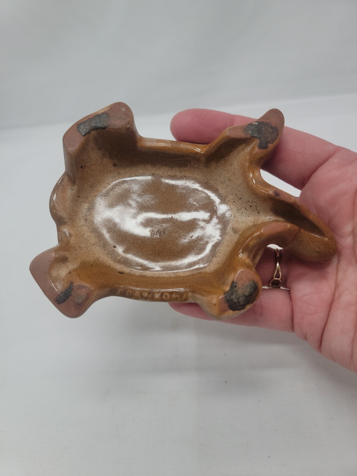 Vintage Frankoma Pottery Turtle Paperweight Brown Glaze