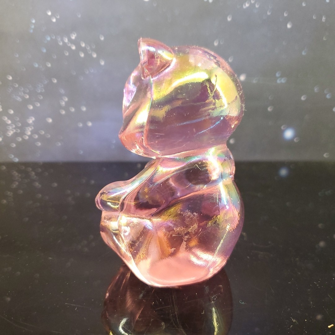 VTG Fenton Art Glass Pink Champagne Iridescent Carnival Glass Bear Figurine RARE