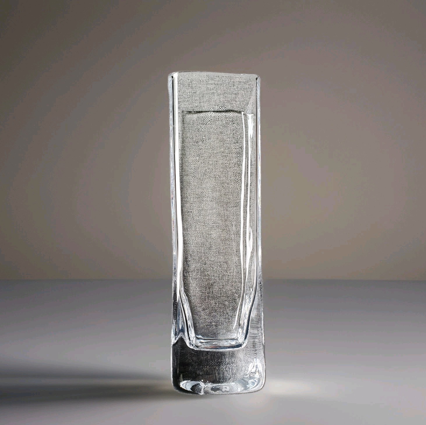 Vtg Simon Pearce Handblown Crystal Clear Glass Woodbury 10.5″ Tall Square Vase