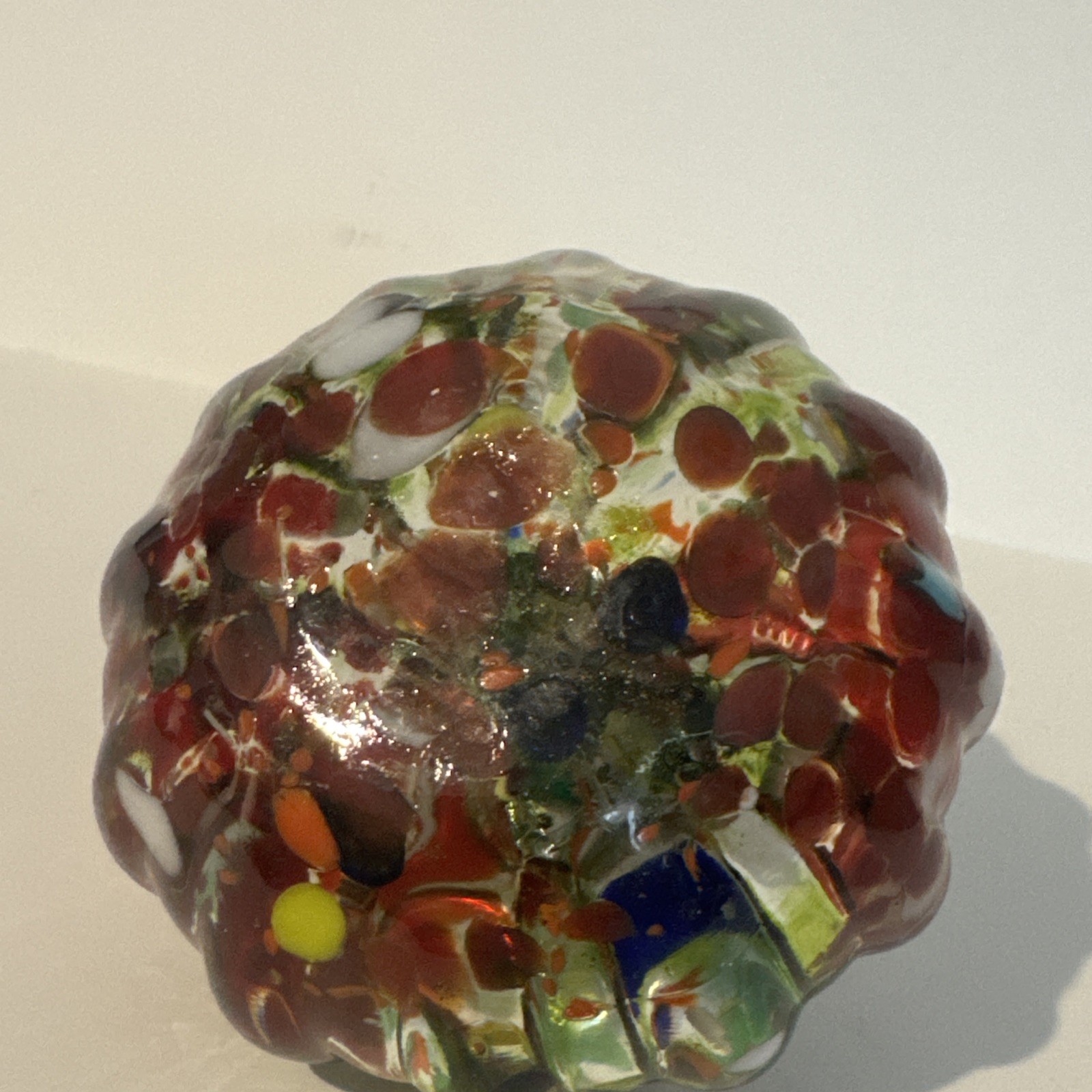 Blenko Pumpkin Paperweight Mini Multicolor Frit In Crystal Glass Applied Stem