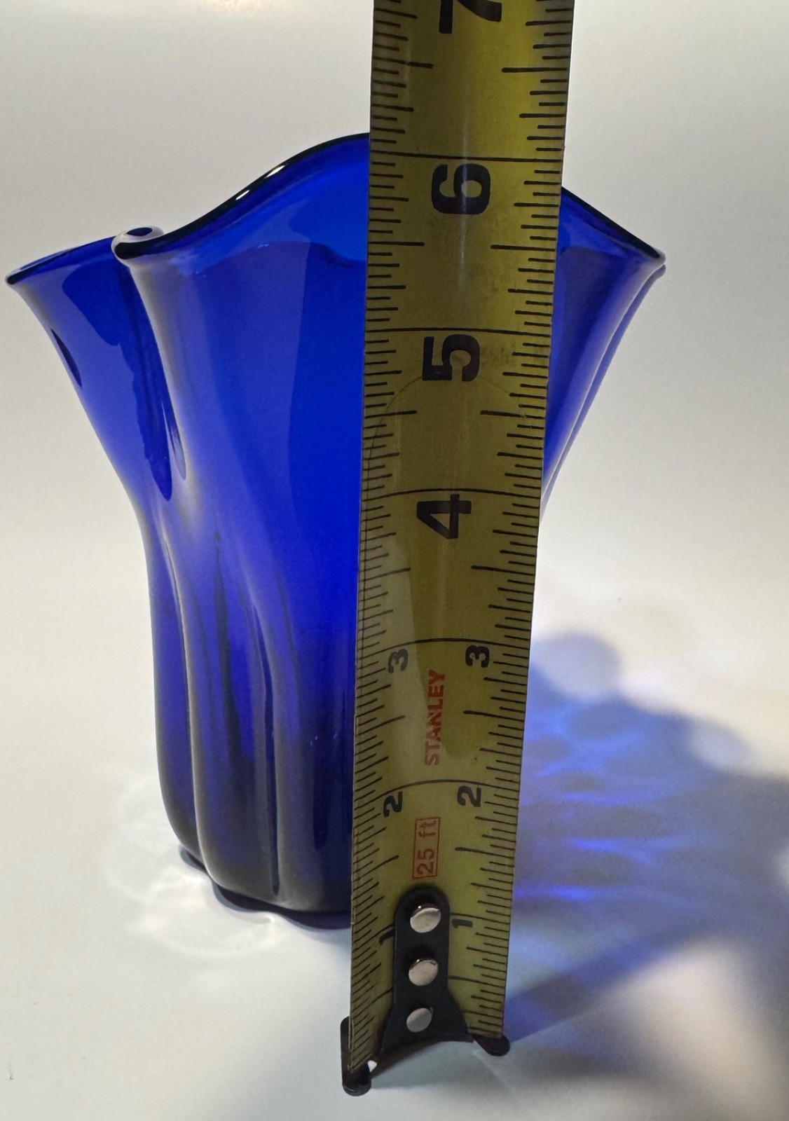 Cobalt Blue AAC Handcrafted Scalloped/Handkercheif Vase Appx 6 Inches Tall