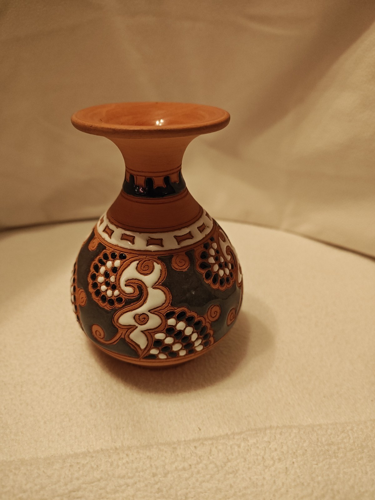Boni Ceramic Decorative Vase, Hand Painted Abstract, Greek, Signed, 4″ x 3″