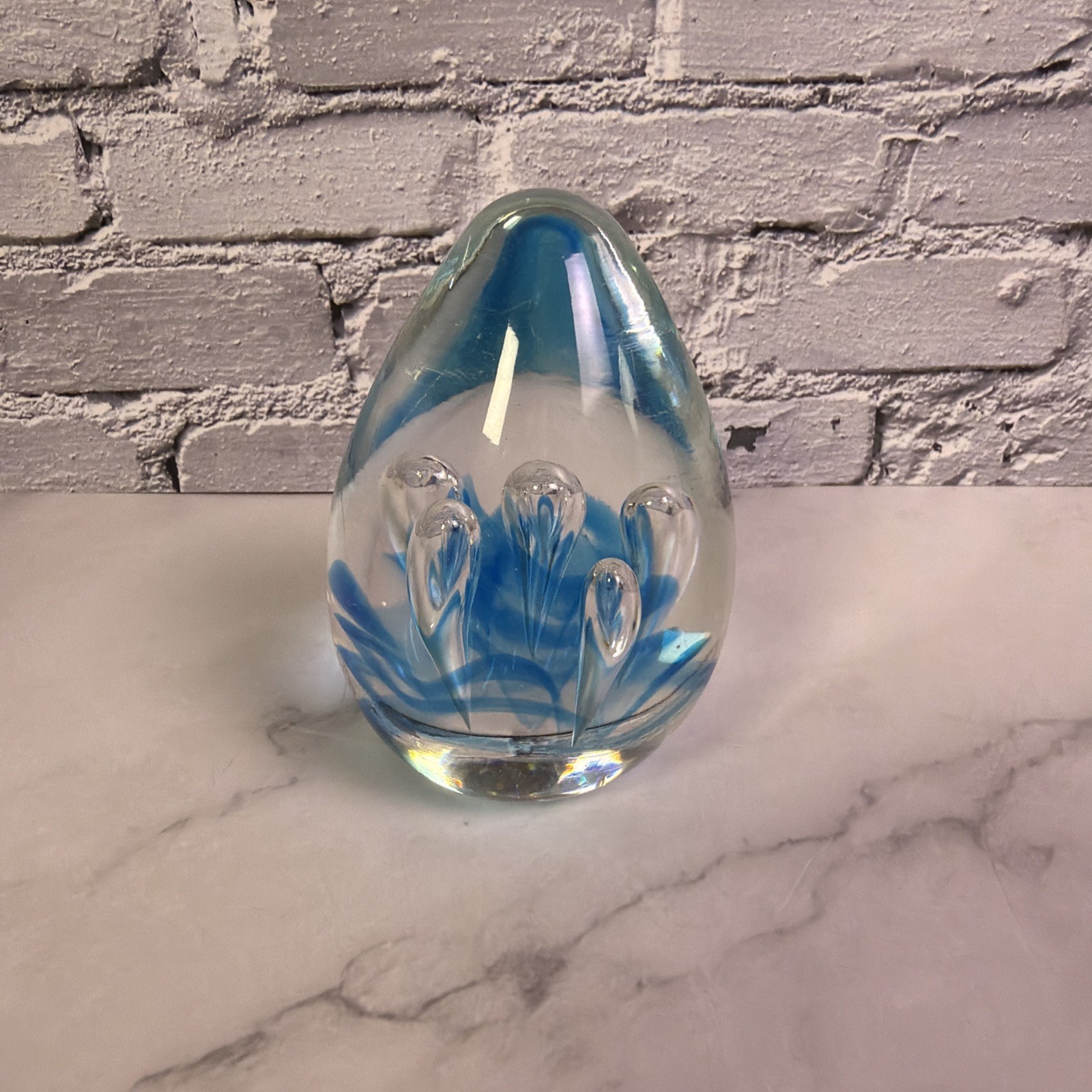 Vintage Dynasty Gallery Heirloom Paperweight Egg Blue Water Bubble Ocean Wave