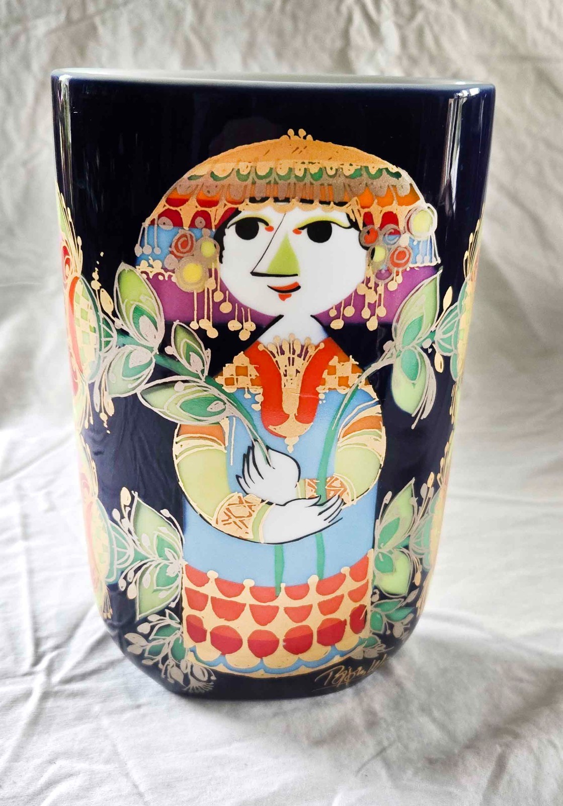 Bjørn Wiinblad Rosenthal Studio-Line Cobalt Porcelain Vase 7” Signed