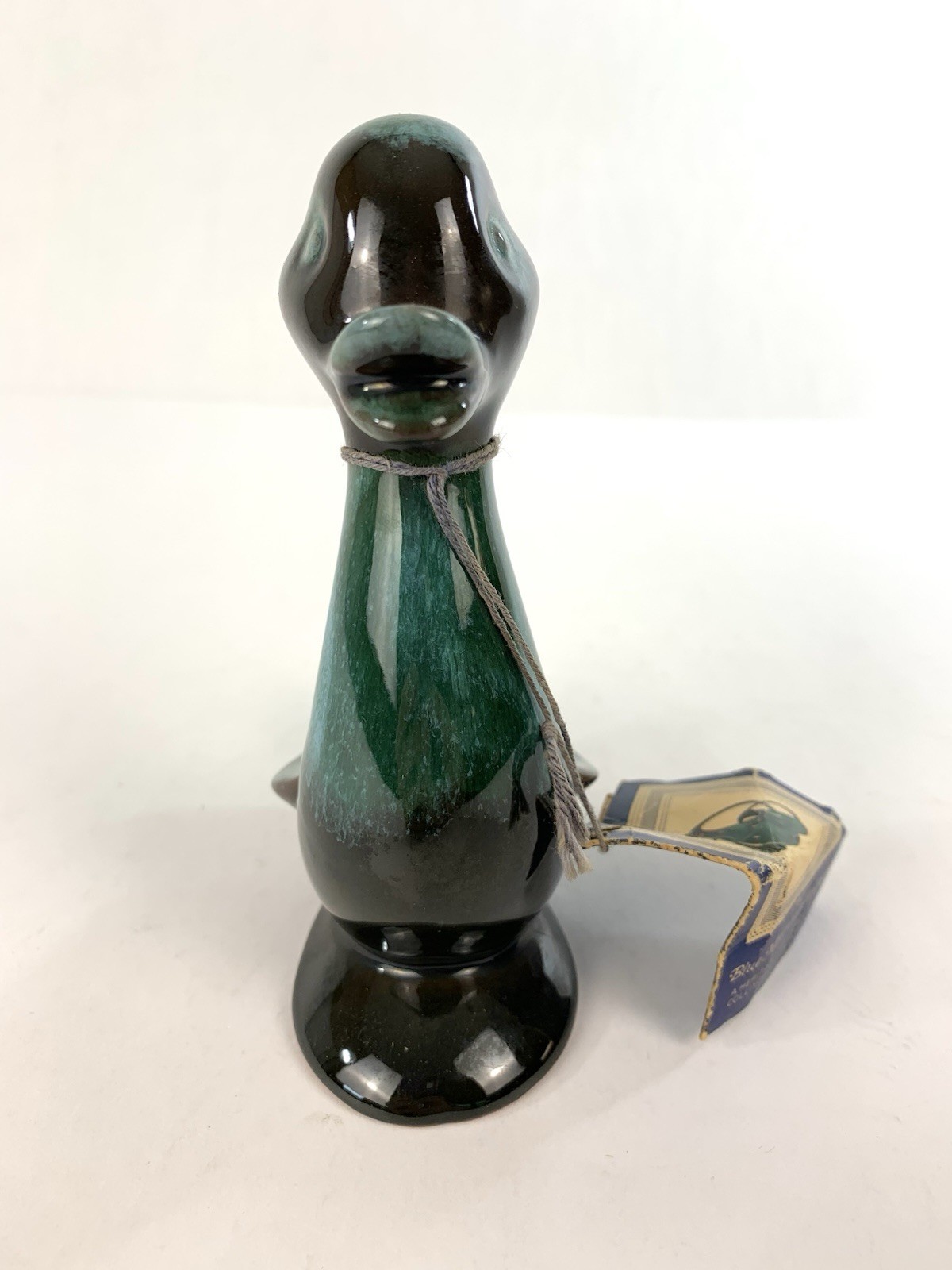 VTG Blue Mountain MCM Pottery Duckling Blue Teal Green Drip Glaze Figurine 5.5”