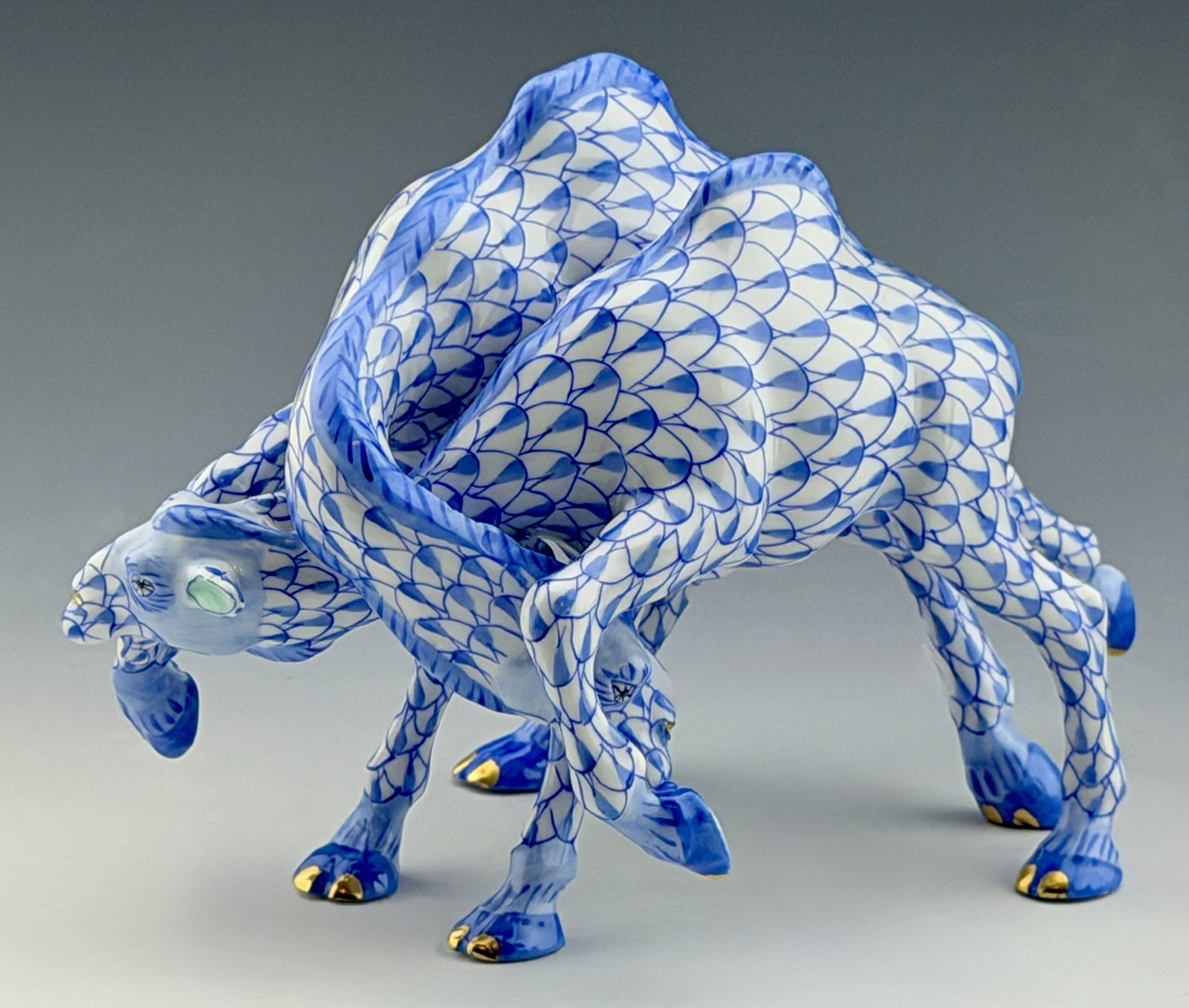 🦋 MINT HEREND CAMEL Fight Blue Fishnet Figurine ($2,581 Retail)