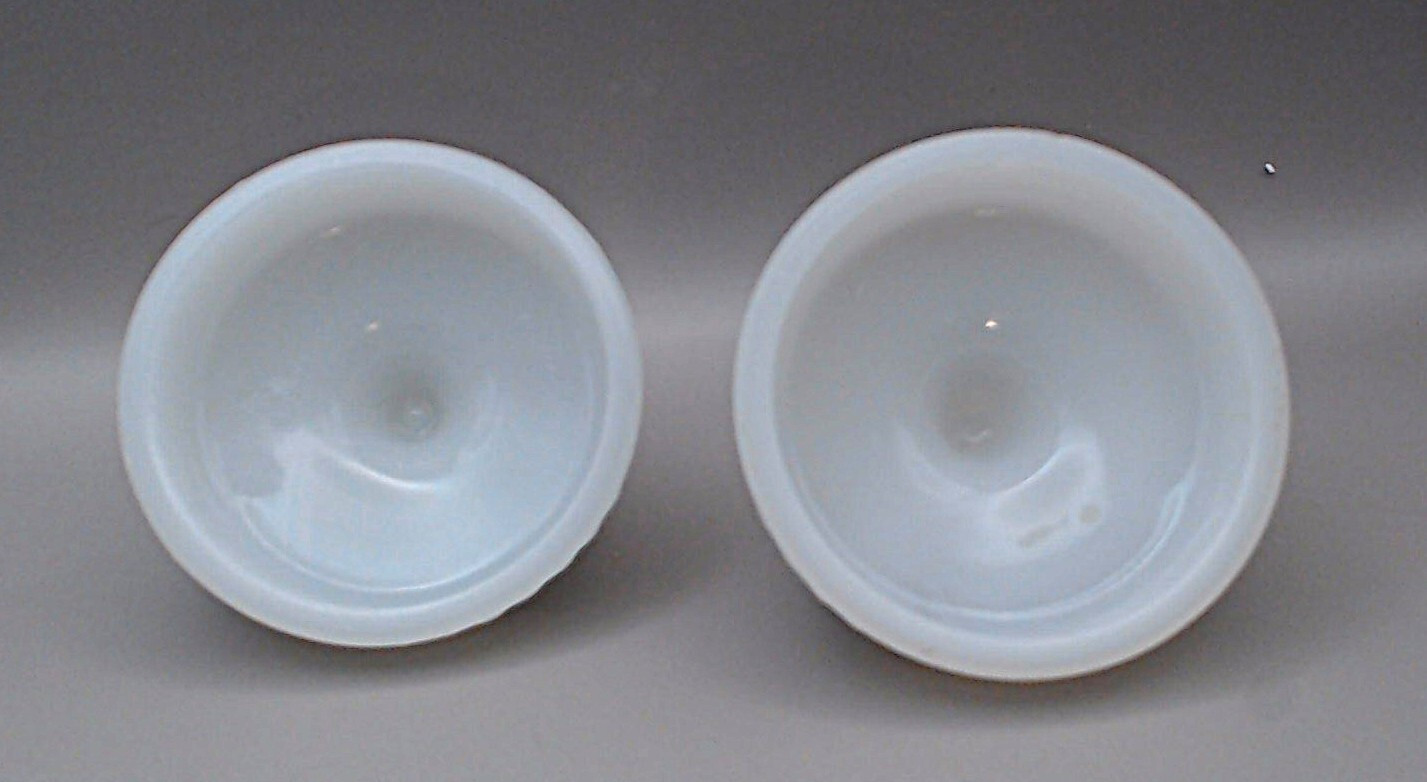 Pair of Akro Agate Milk Glass Candle Holders Chamber Sticks. 2.75″ dia. 2″ tall