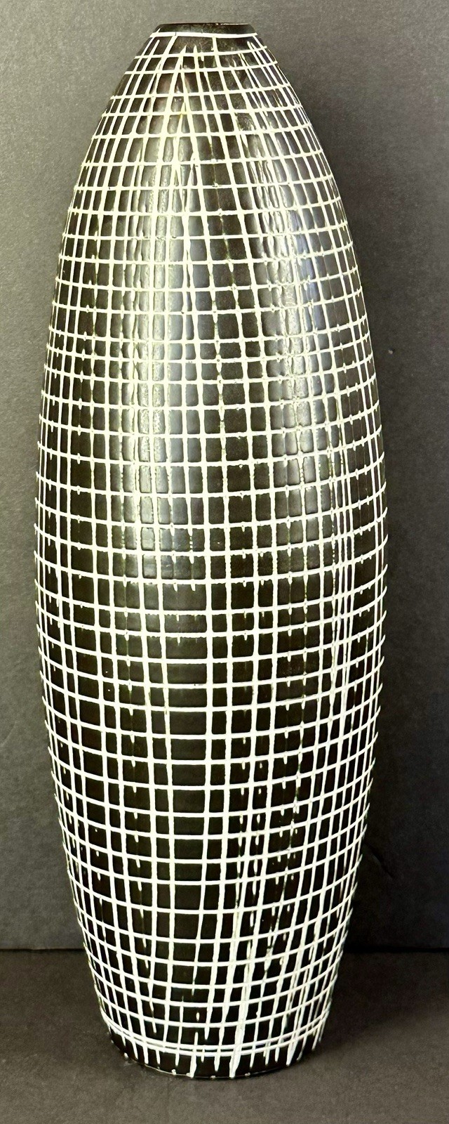 Vintage Black & White Graphic Grid Ceramic Art Vase Upsala-Ekeby Amano MCM Style