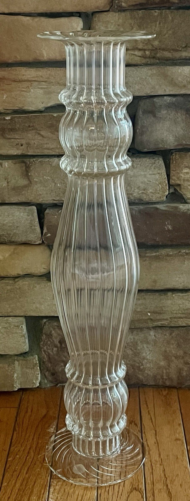 Vintage Romanian Hand-Blown Glass Candlestick / Vase 20″ Tall, Ribbed Design