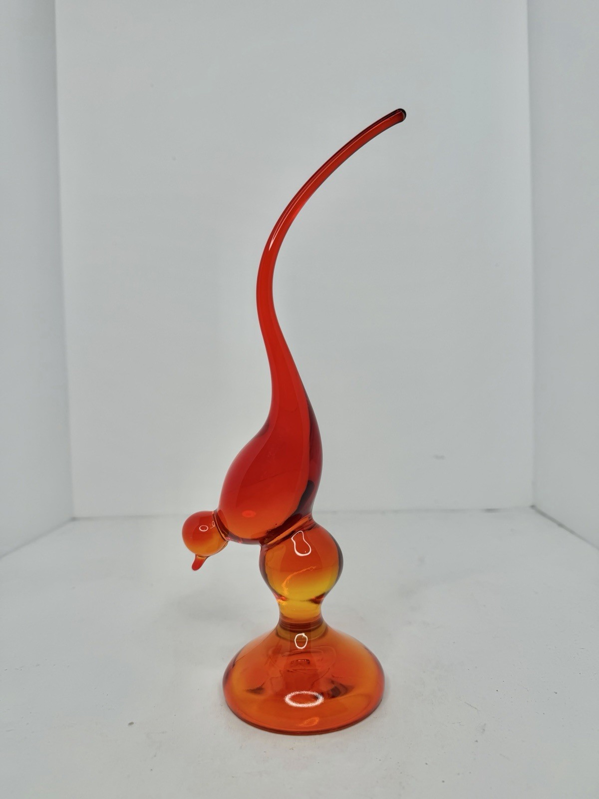 HTF Vintage MCM Viking Glass Persimmon XL Long Tail Bird 11” 1310 Stunning