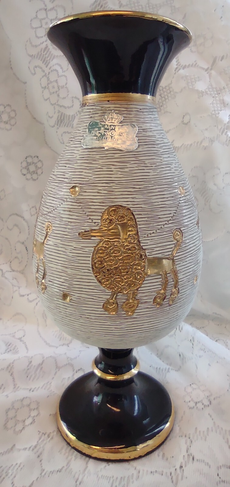 Rare Vintage MCM Fratelli Gilded French Poodle Vase Made In Italy