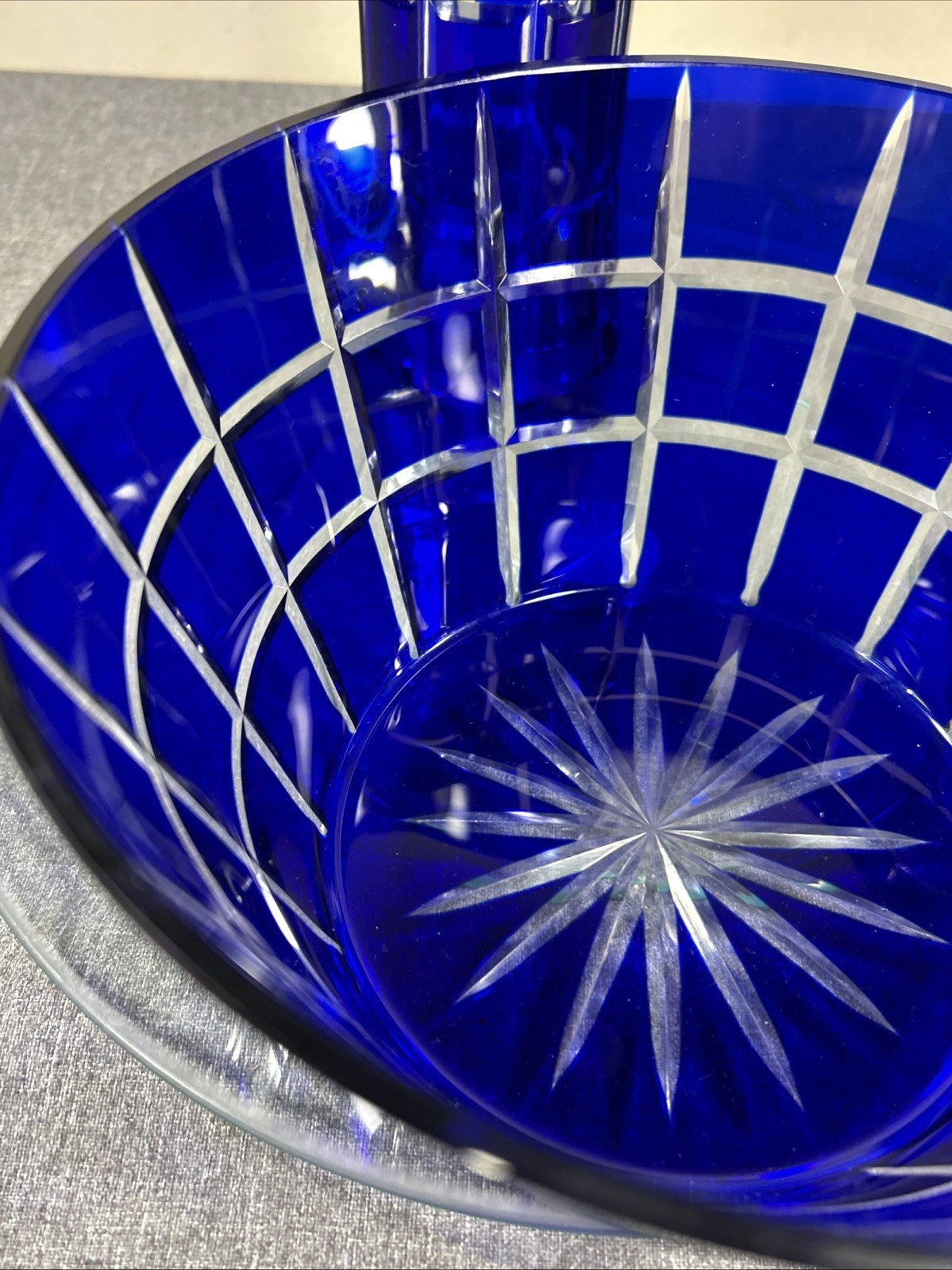 Towle Bohemian Czech Cut to Clear Round Cobalt Blue 9” Vase And 8” Round Bowl
