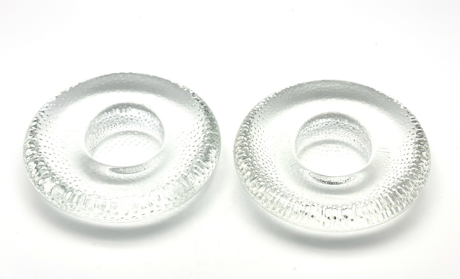 Vintage Littala Finland Nappi Votive Clear Glass Candleholders Markku Salo Two