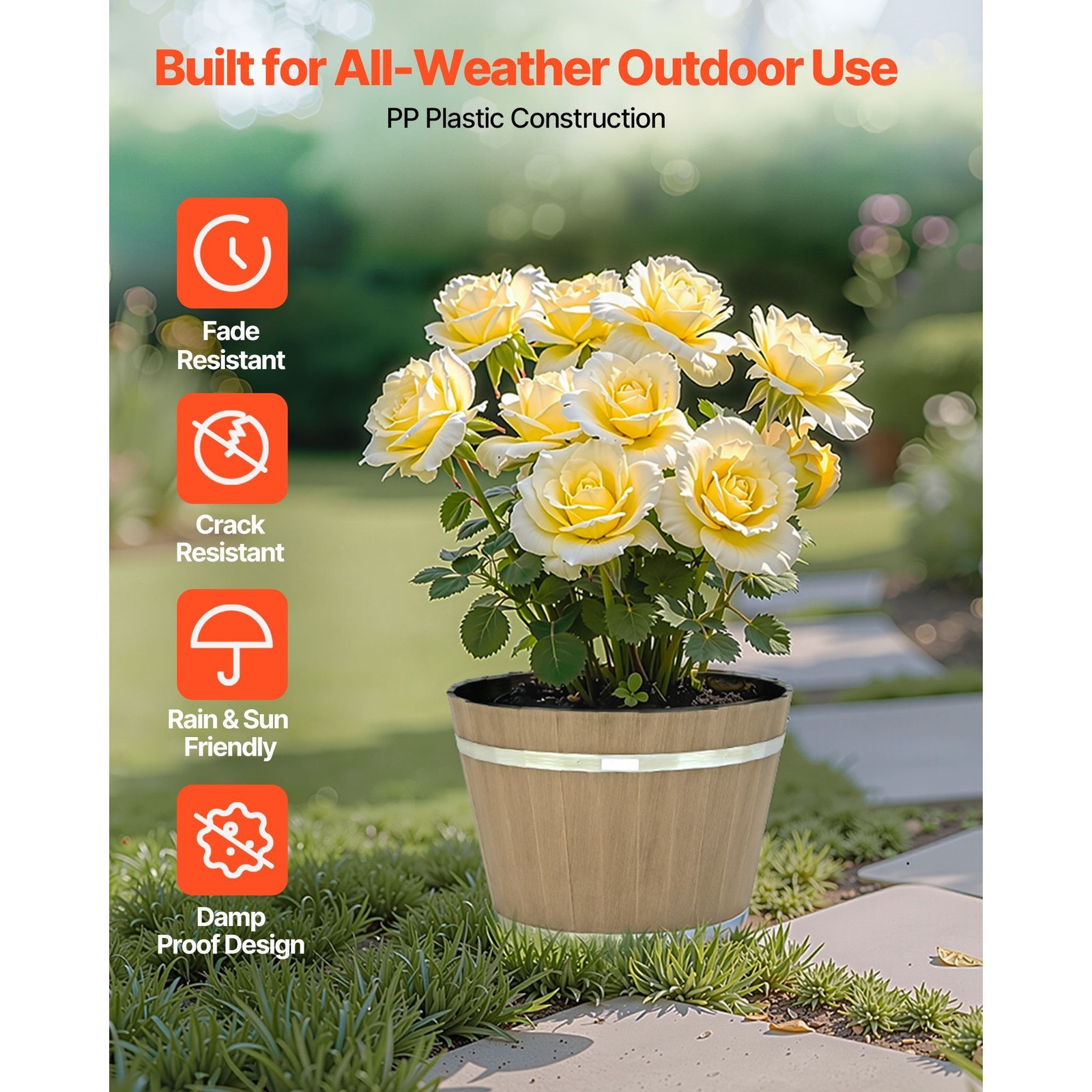 4 Pack 11.81 Inch Whiskey Barrel Planters with Drainage Holes, Large Plastic