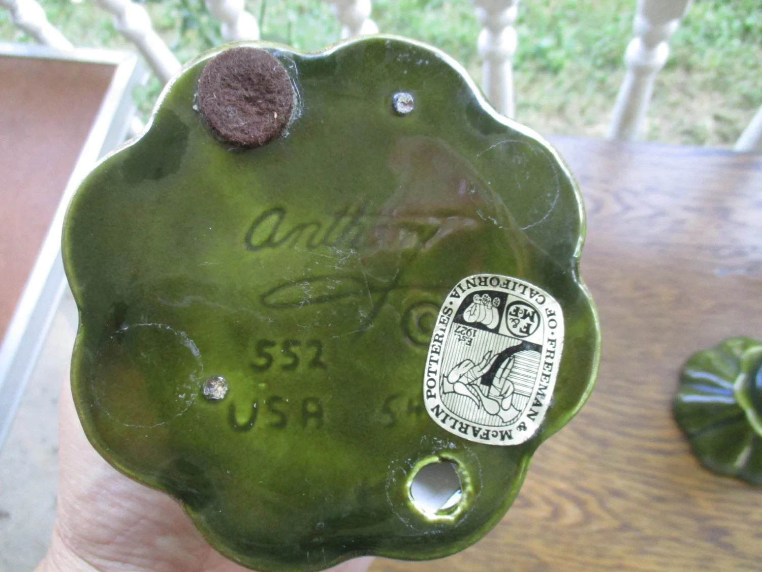 Freeman & McFarlin Potteries of California Avocado Green Compote and Candlestick
