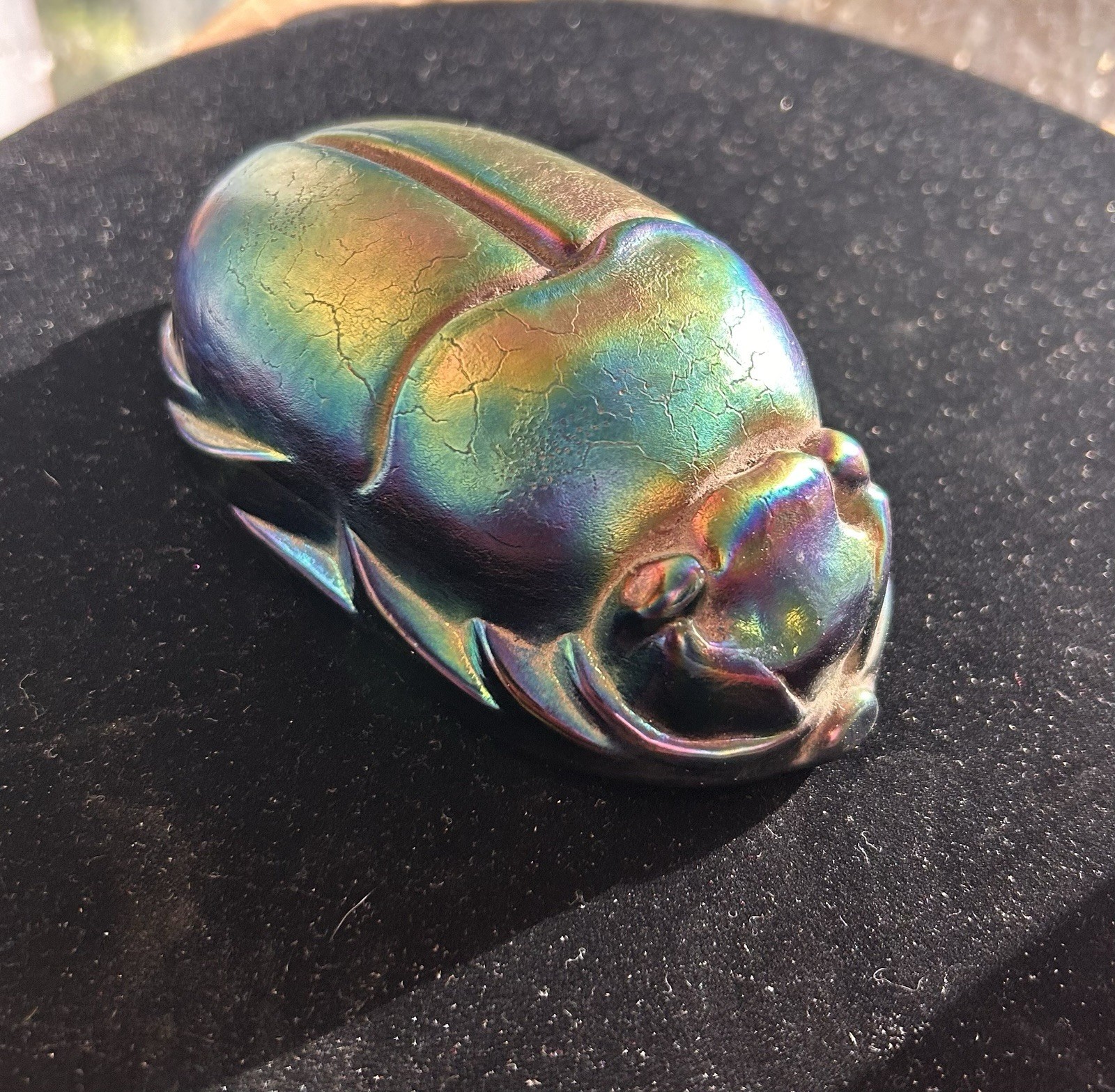 Vintage Egyptian Revival Favrile Style Glass Sacred Solid Scarab Paperweight