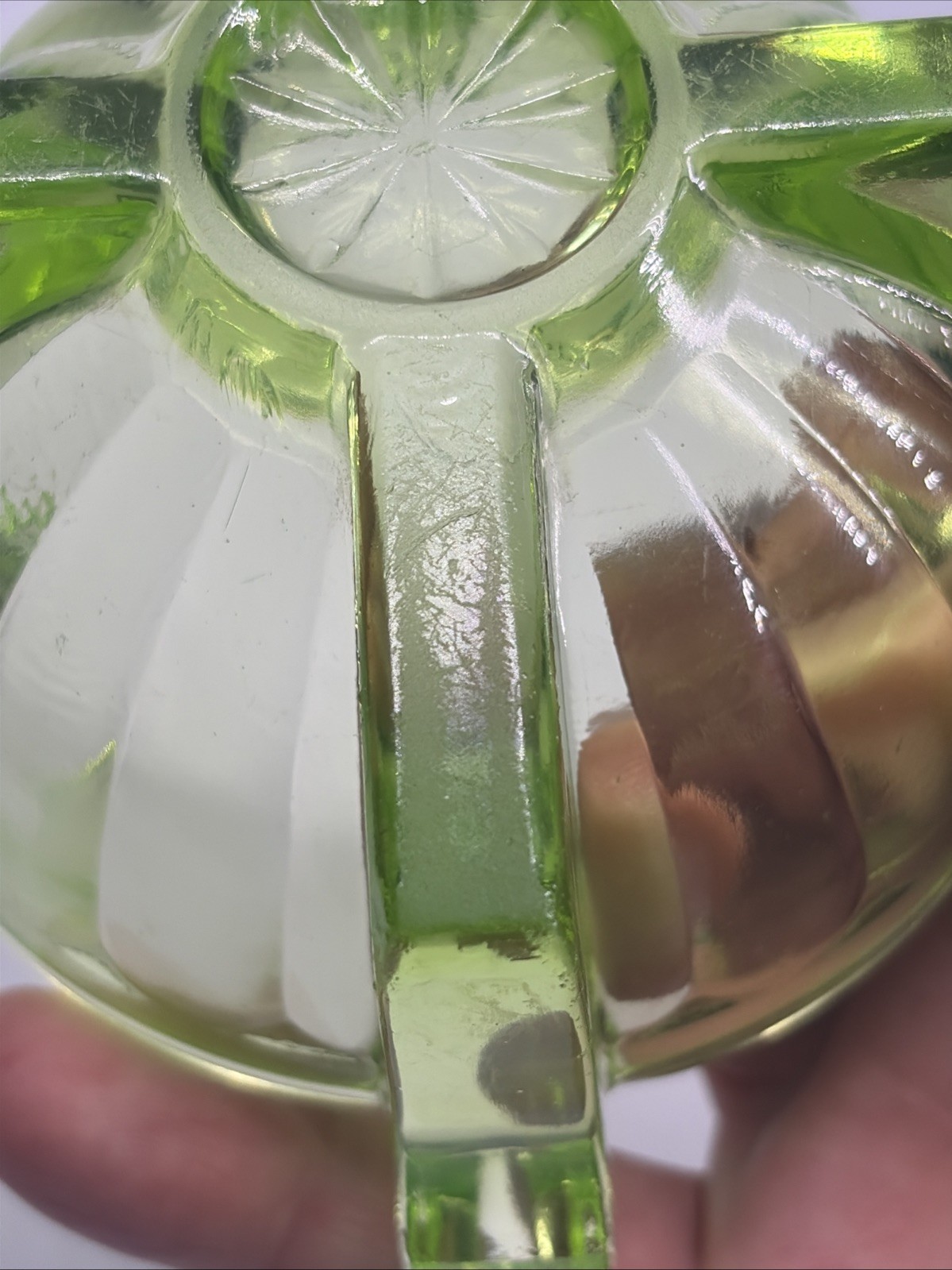 1930s Fry Vaseline Uranium Glass Quad‑Rest Ashtray Depression Glass UV Glow